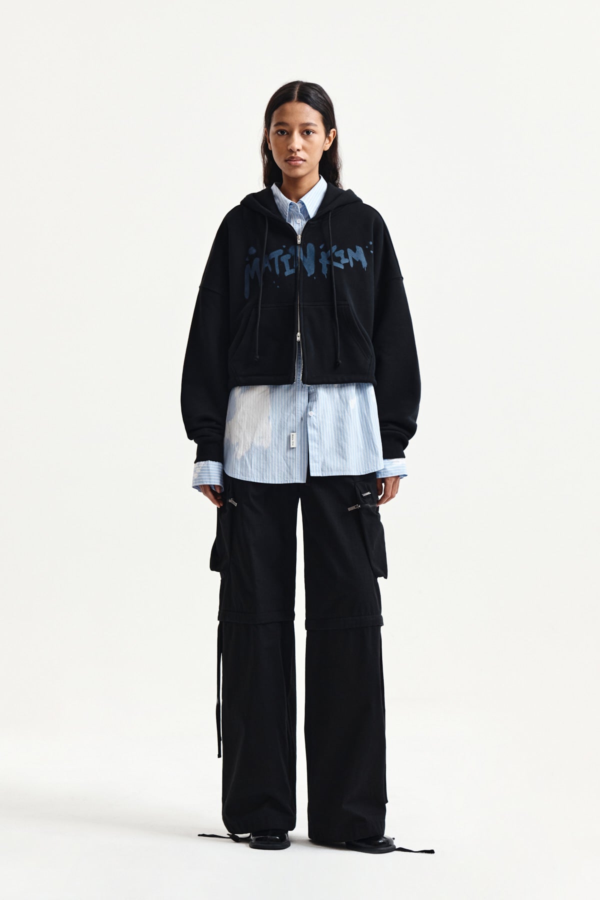 Matin Kim - Graffiti Logo Crop Hoody Zip Up (Black) product image 9 | TRAB K-Fashion Australia