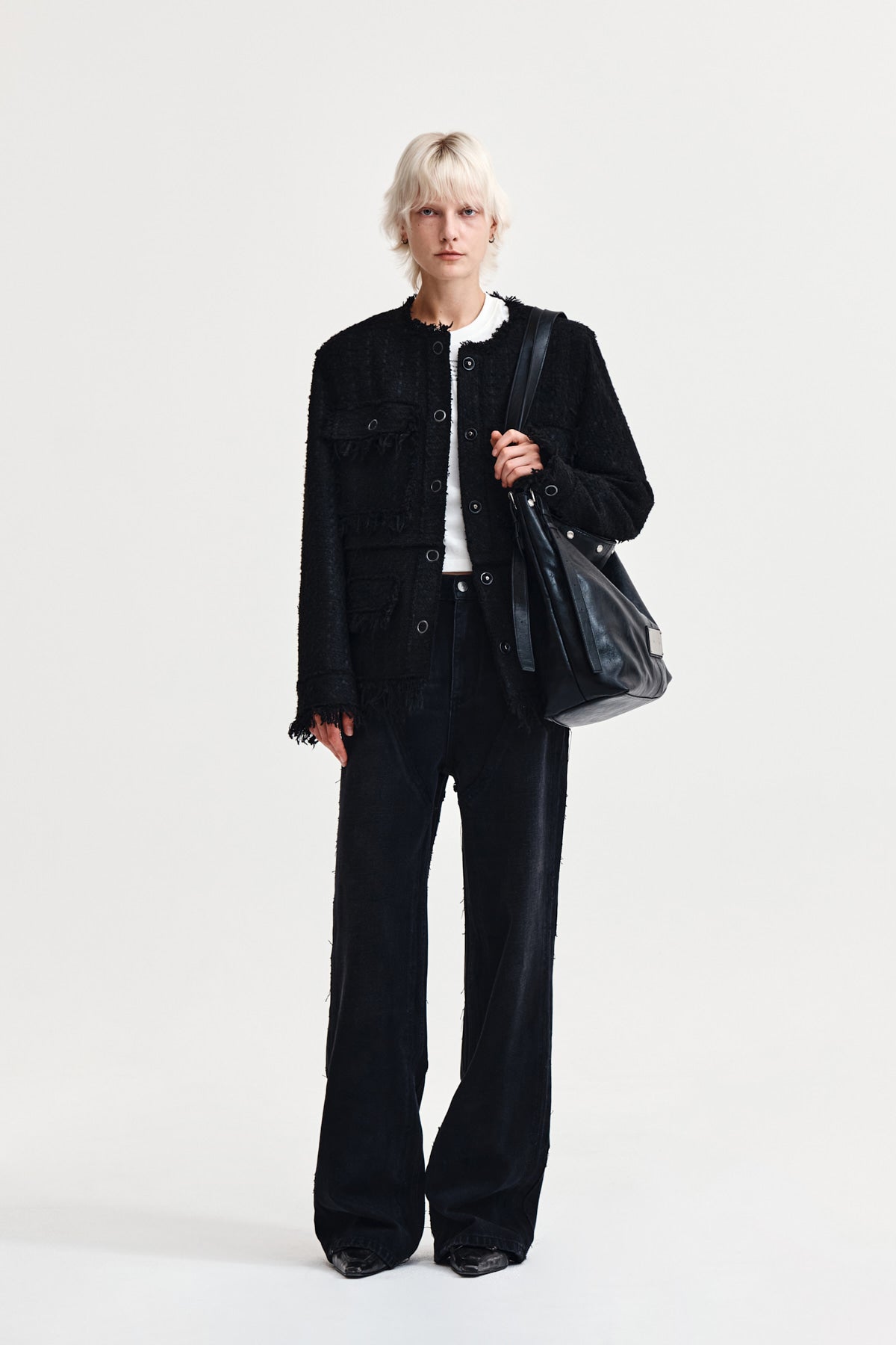 Matin Kim - Two Way Collarless Tweed Jacket (Black) product image 8 | TRAB K-Fashion Australia