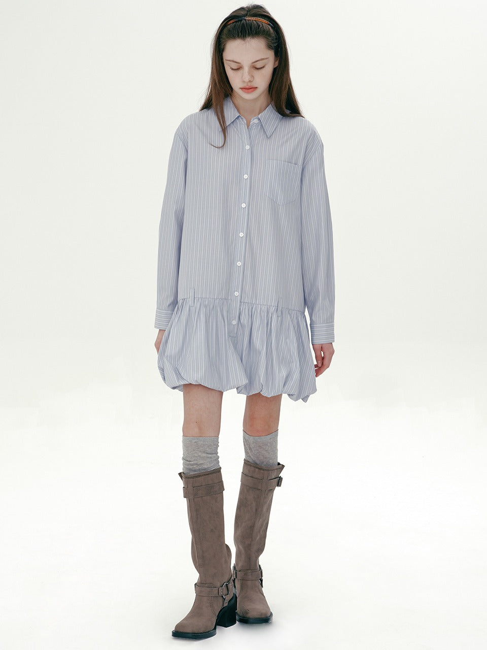 Margarin Fingers - Shirt Balloon One-Piece (Light Blue) product image 1 | TRAB K-Fashion Australia