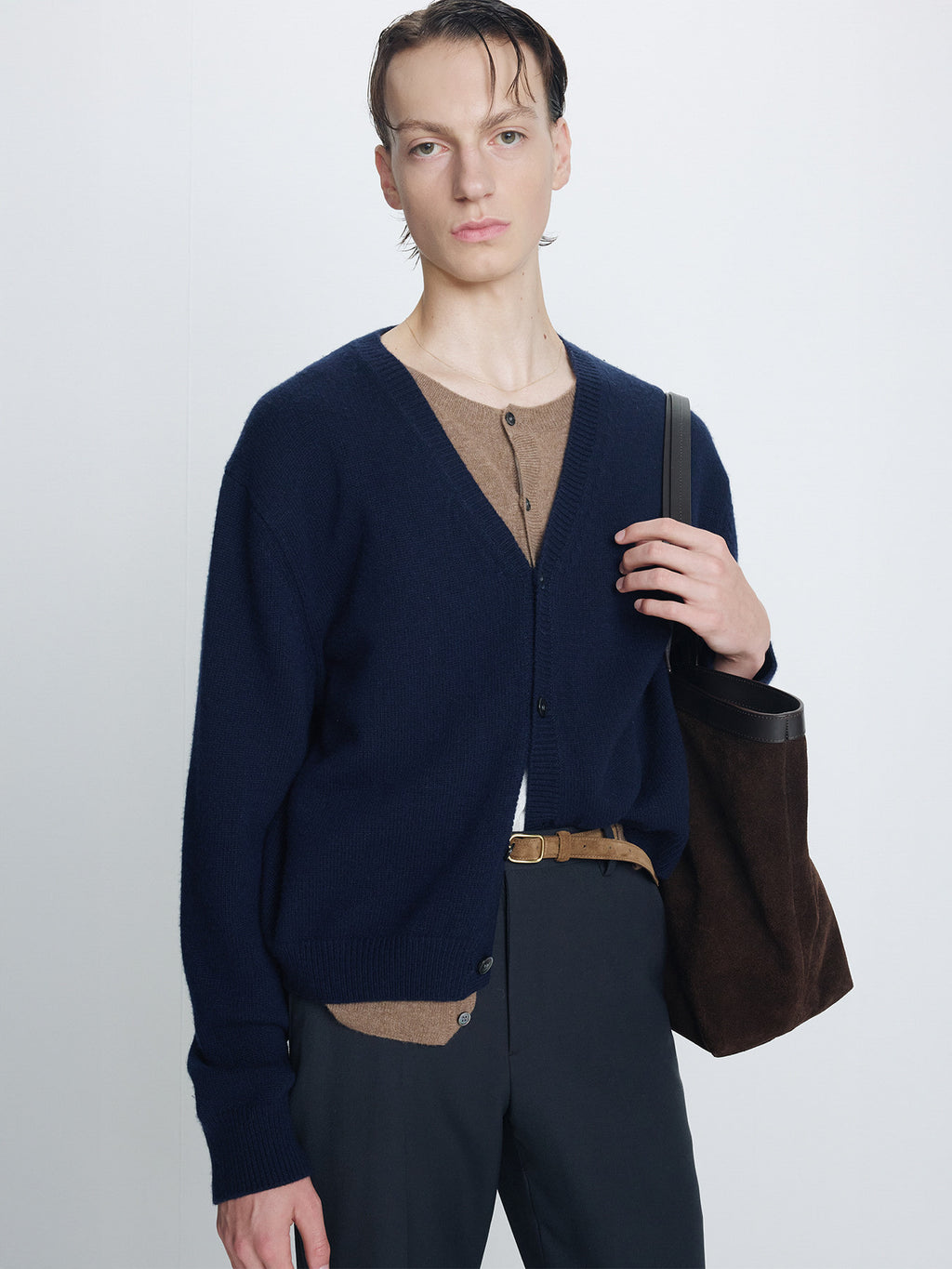 Tonywack - Wool And Cashmere Layered Cardigan (Navy/Taupe) product image 7 | TRAB K-Fashion Australia