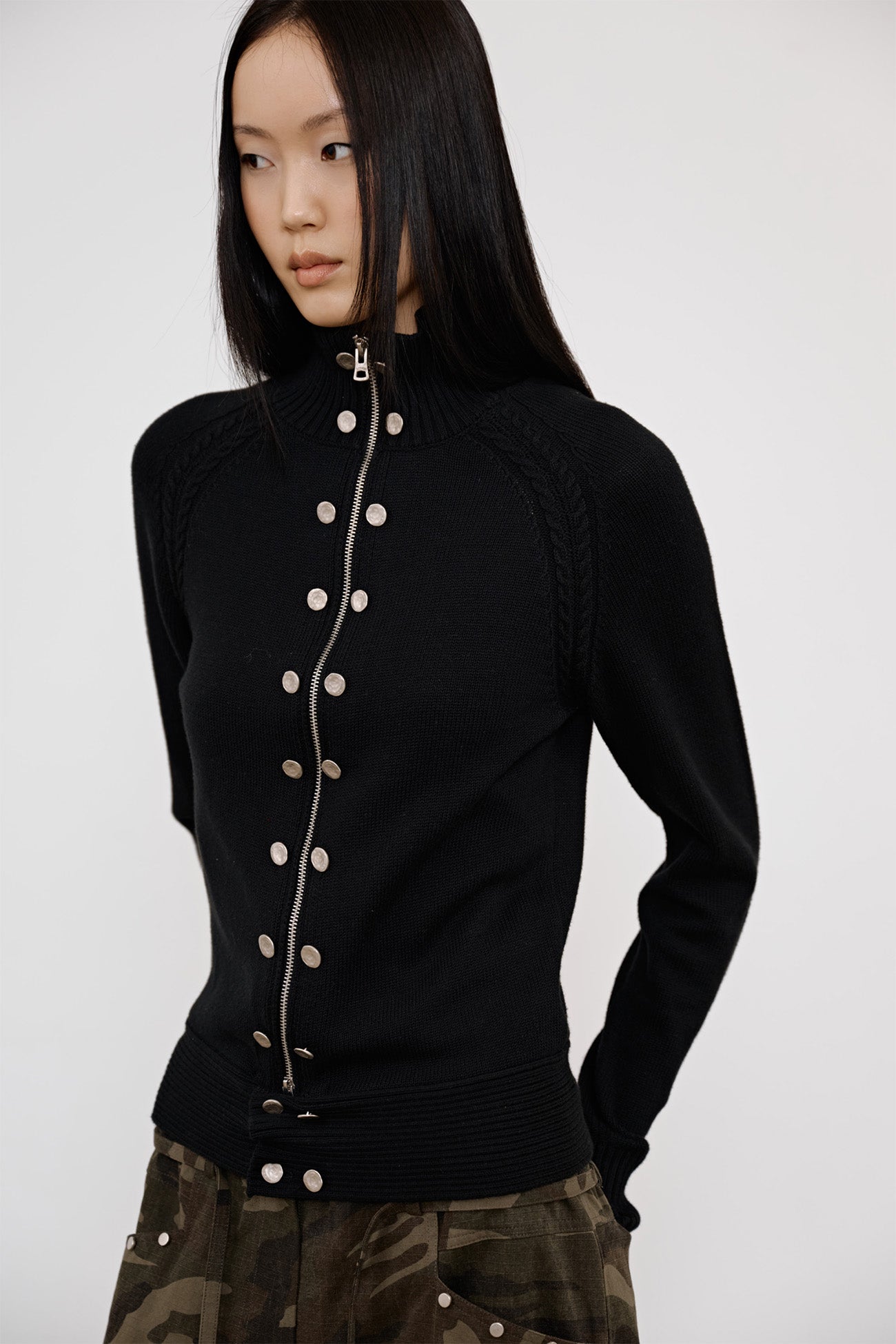 Deinet - High-Neck Stud Knit Outer (Black) product image 8 | TRAB K-Fashion Australia