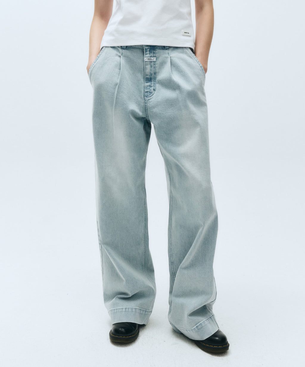 Marithe & Francois Girbaud - Low-waist Tuck Wide Denim Pants (Light Blue) product image 1 | TRAB K-Fashion Australia