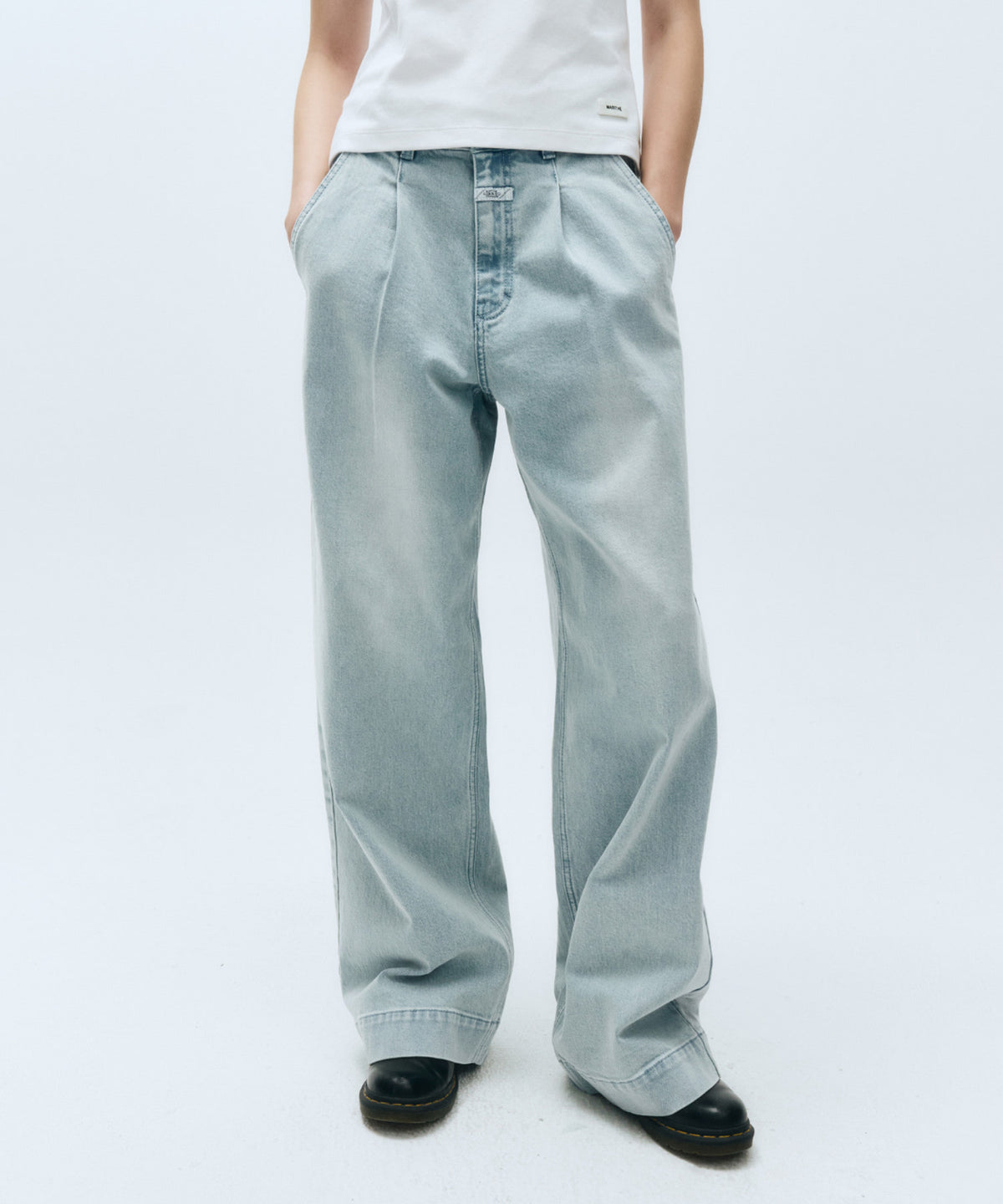 Marithe & Francois Girbaud - Low-waist Tuck Wide Denim Pants (Light Blue) product image 1 | TRAB K-Fashion Australia
