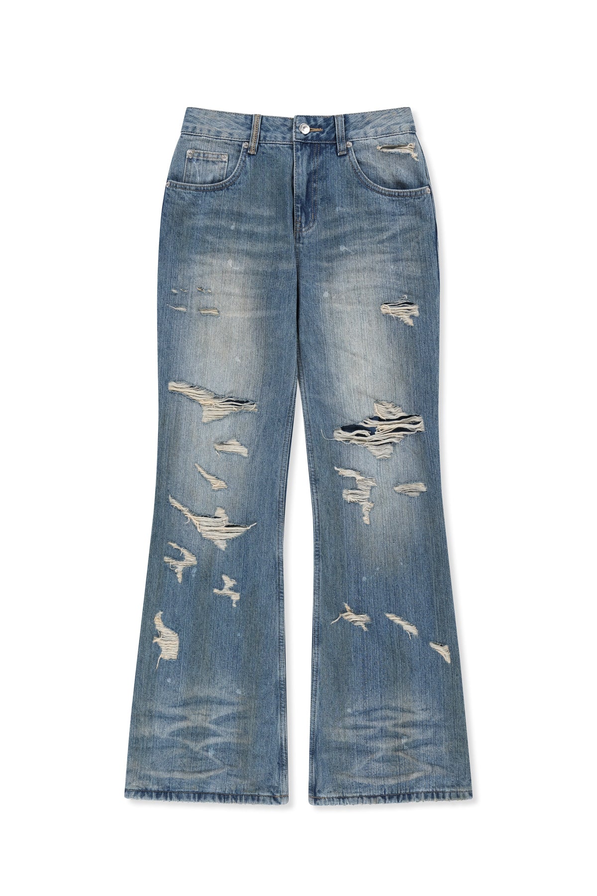Matin Kim - Slub Damage Bootcut Denim Pants (Blue) product image 13 | TRAB K-Fashion Australia