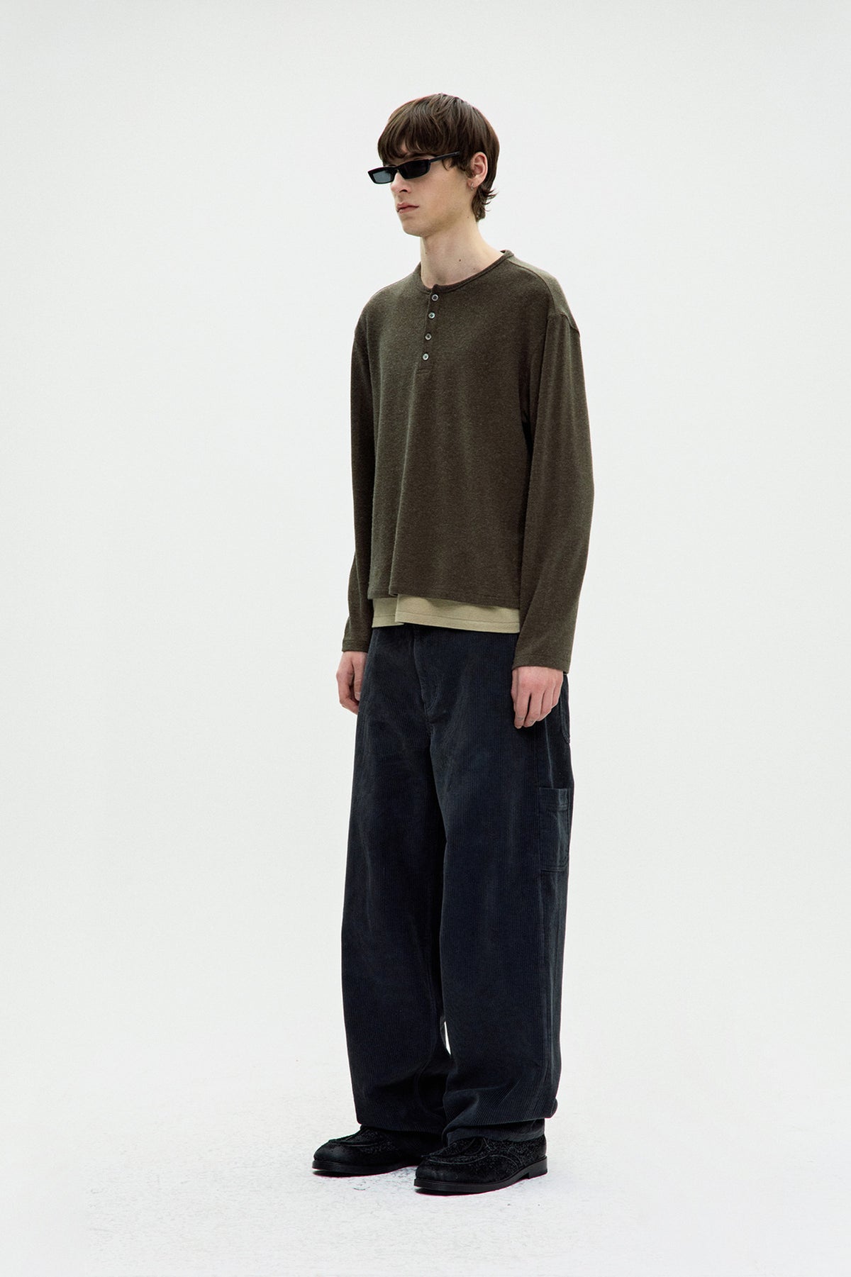 Coor - Hairy Henley Neck Layered T-Shirt (Khaki Green) product image 3 | TRAB K-Fashion Australia