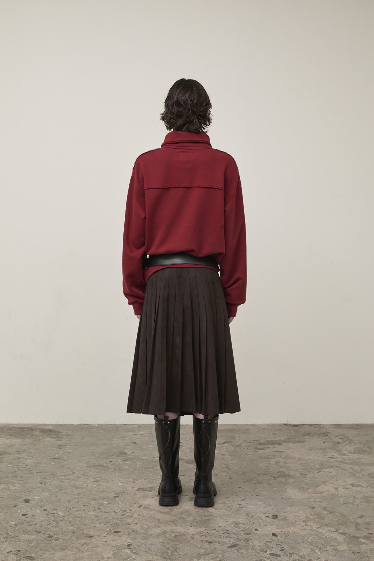 Matin Kim - Side Zipper Pleats Midi Skirt (Dark Brown) product image 7 | TRAB K-Fashion Australia