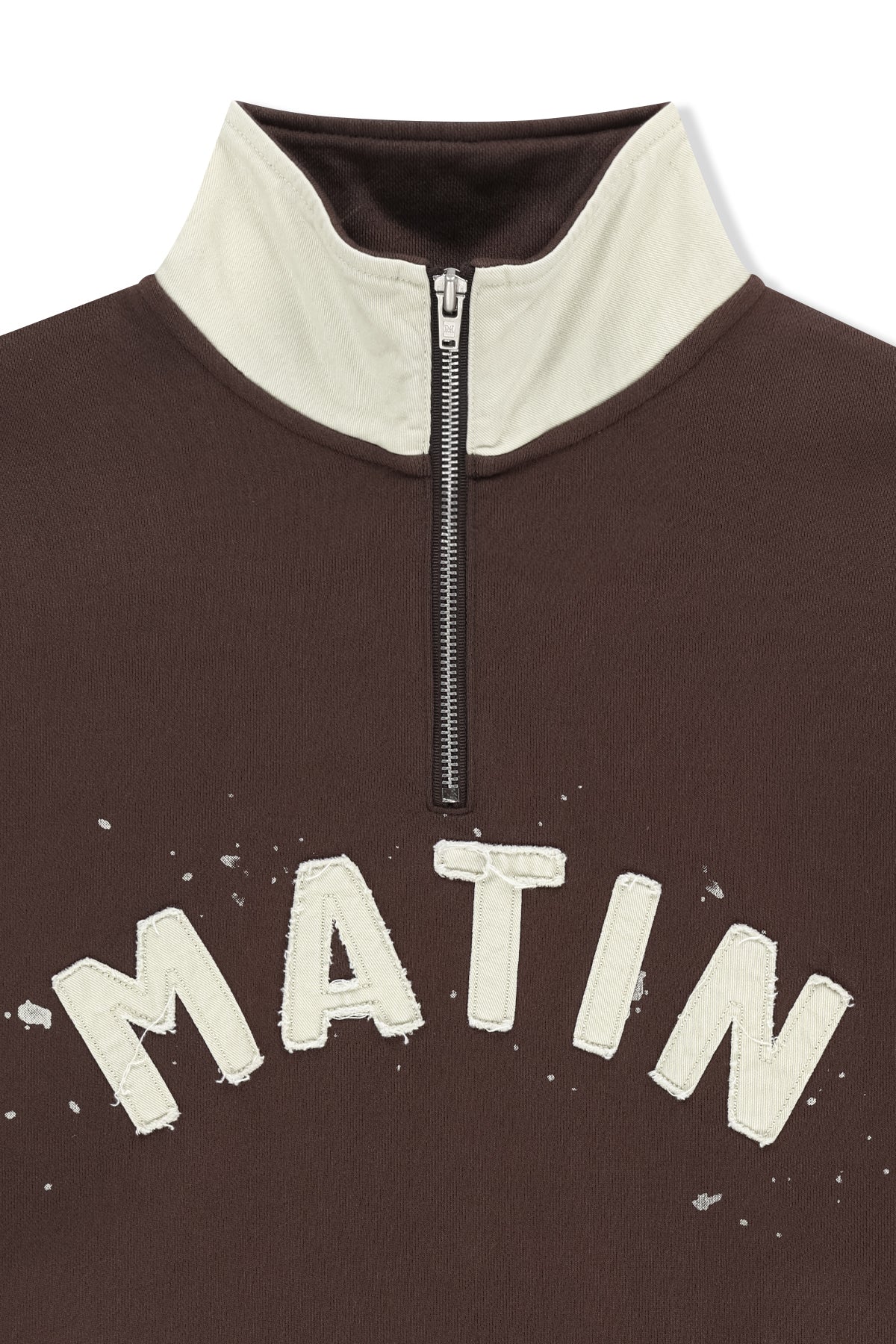 Matin Kim - Applique Logo Collar Quarter Zip Up (Brown) product image 3 | TRAB K-Fashion Australia