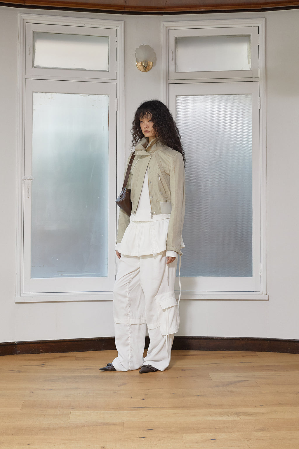 Matin Kim - Color Mixed Slim Bomber Jumper (Beige) product image 8 | TRAB K-Fashion Australia