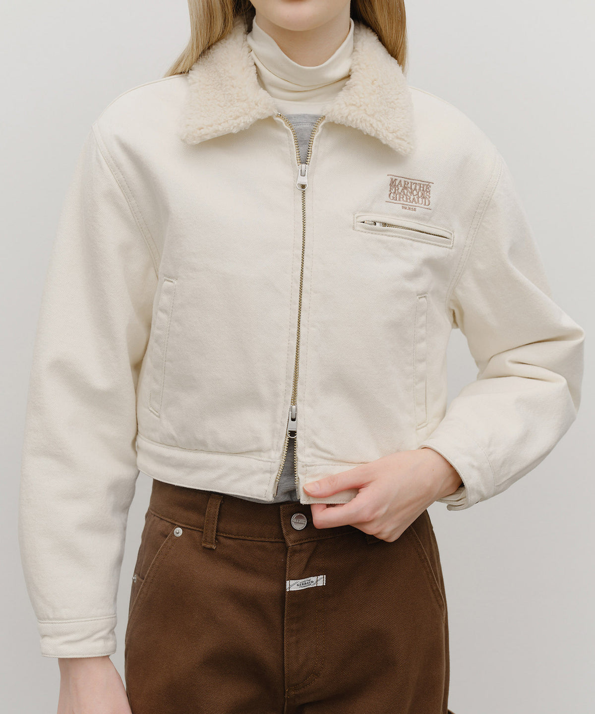 Marithe & Francois Girbaud - Crop Shearling Denim Jacket (Ecru) product image 4 | TRAB K-Fashion Australia