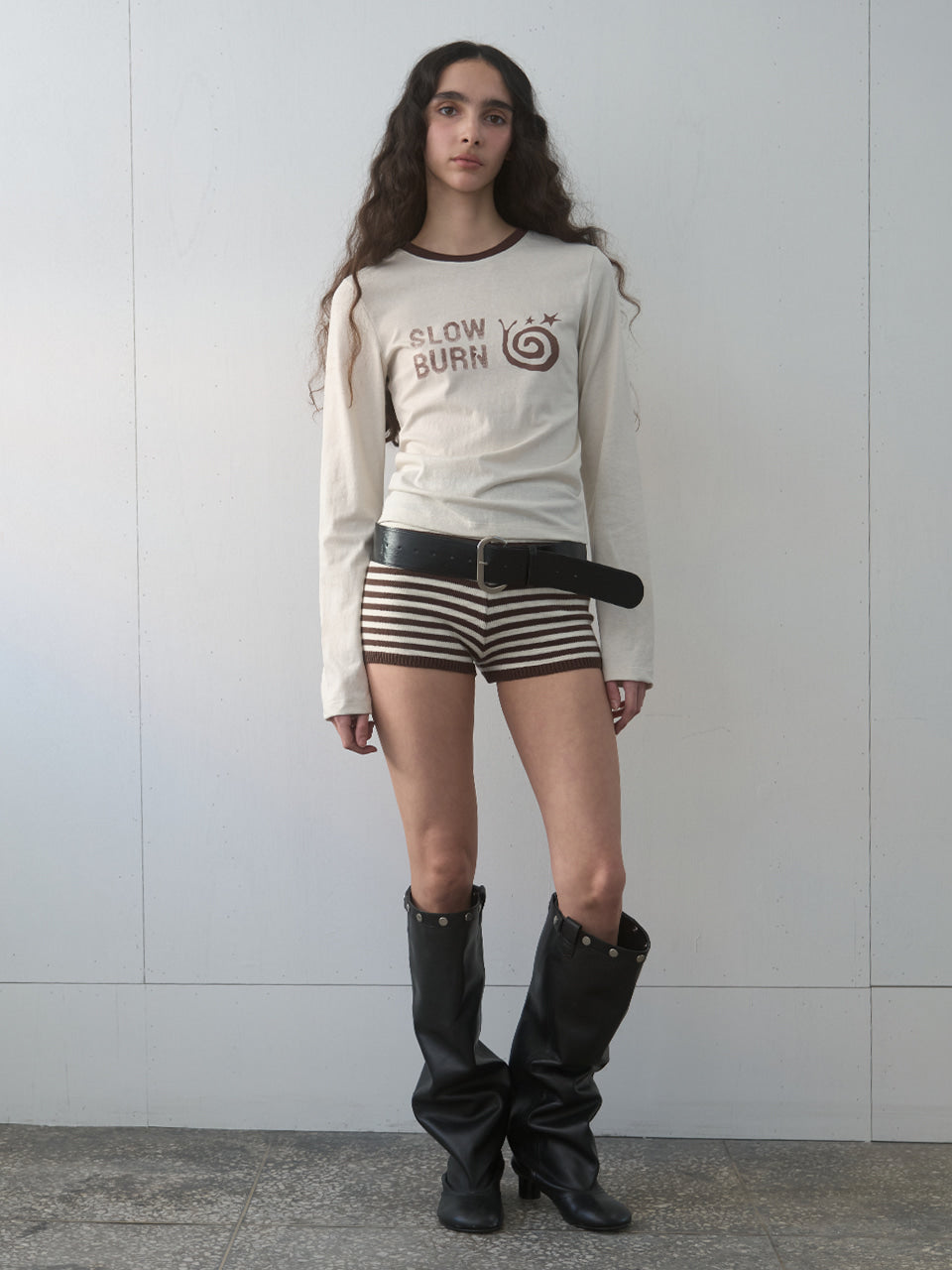 Kijun - Stripe Knit Shorts (Brown) product image 5 | TRAB K-Fashion Australia