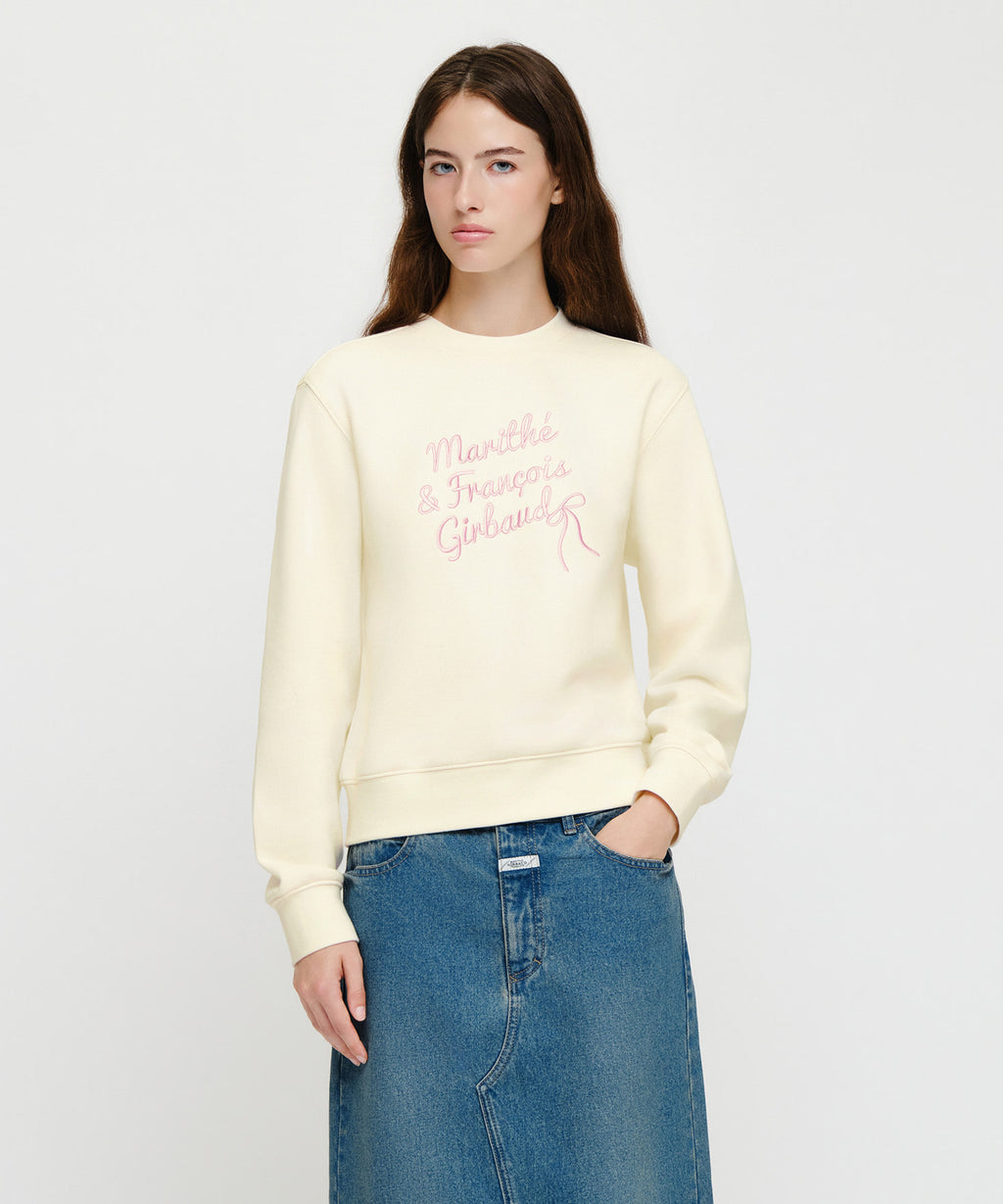 Marithe & Francois Girbaud - Ribbon Graphic Sweatshirt (brushed) (Ivory) product image 1 | TRAB K-Fashion Australia