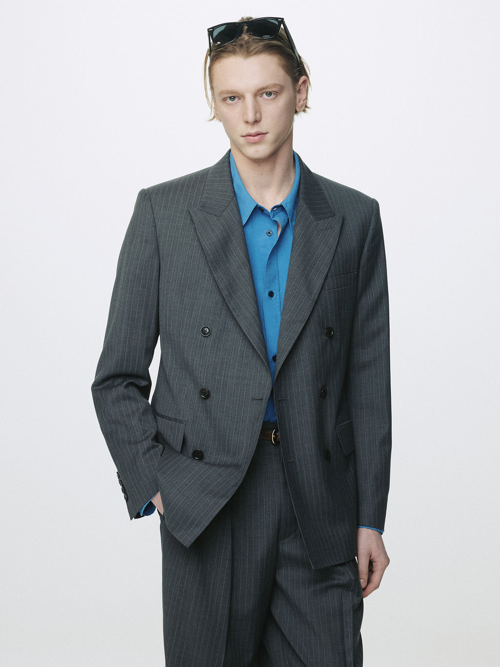 Tonywack - Striped Wool Double-Breasted Tailored Jacket (Grey Stripe) product image 1 | TRAB K-Fashion Australia