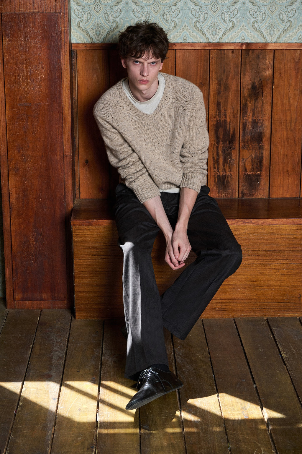 STU - Super Fine Wool V-neck Knit (Sand) product image 3 | TRAB K-Fashion Australia