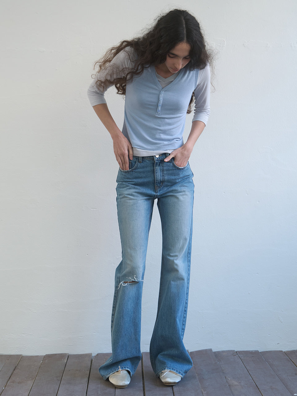 Kijun - Layered V-Neck Tee (Sky Blue) product image 4 | TRAB K-Fashion Australia