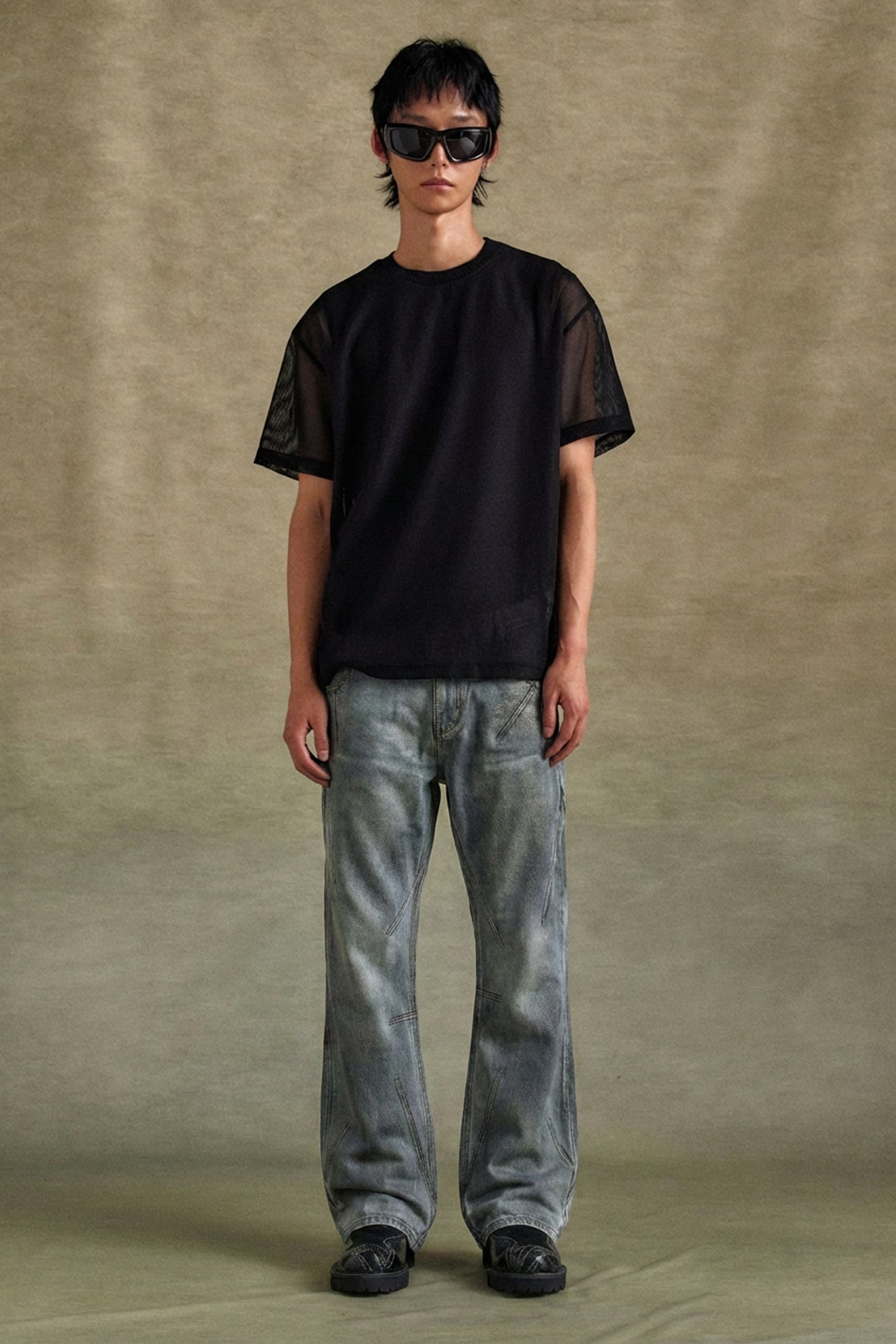 Andersson Bell - Dirty Spray Washed Wide Leg Jeans (L.Blue) product image 2 | TRAB K-Fashion Australia