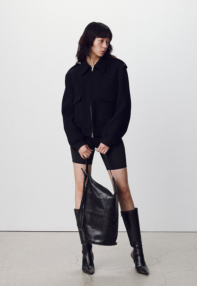 Tonywack - Felted Wool Epaulet Bomber Jacket (Black) product image 3 | TRAB K-Fashion Australia