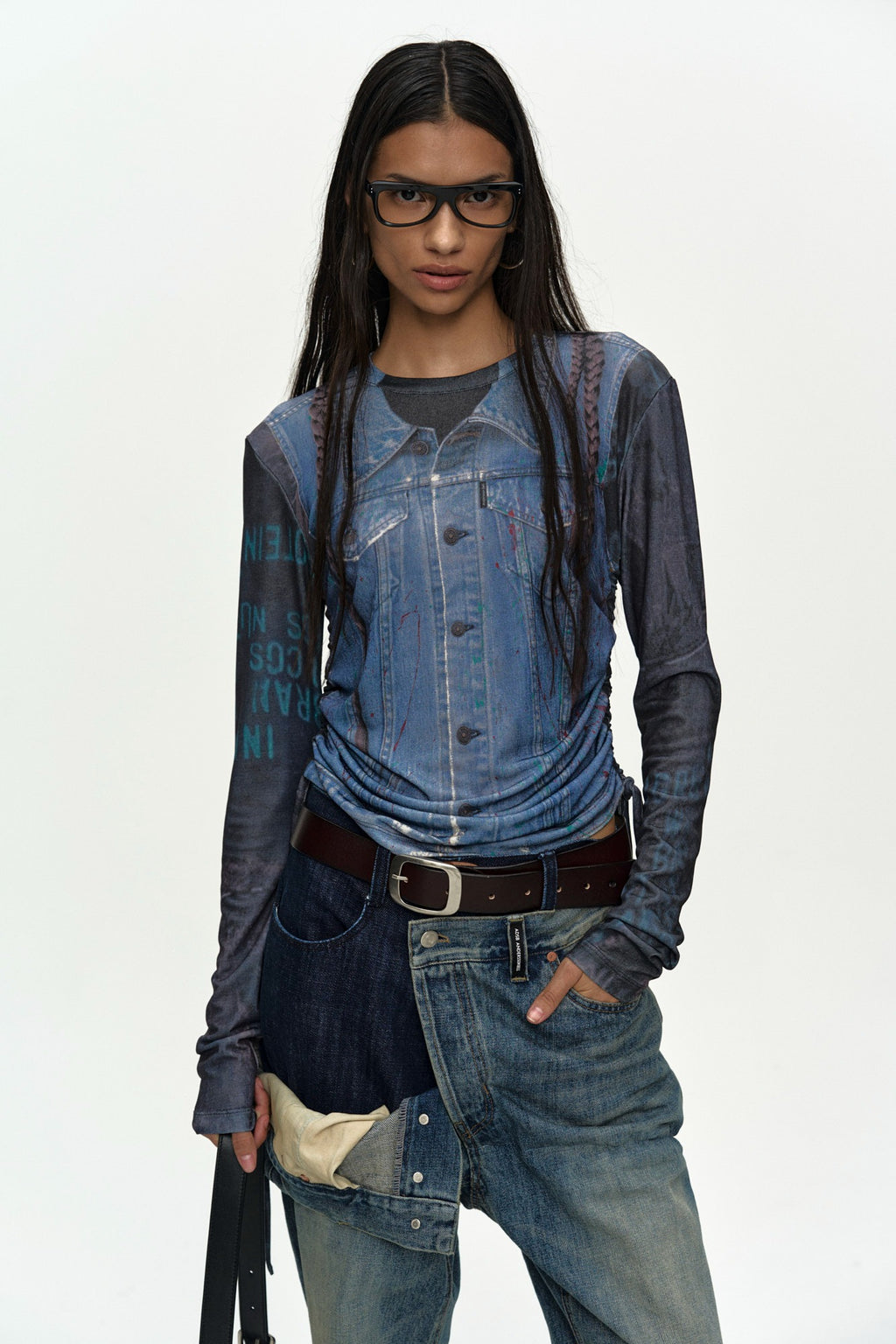 Andersson Bell - Denim Collage Printed Top (Dark Navy) product image 1 | TRAB K-Fashion Australia
