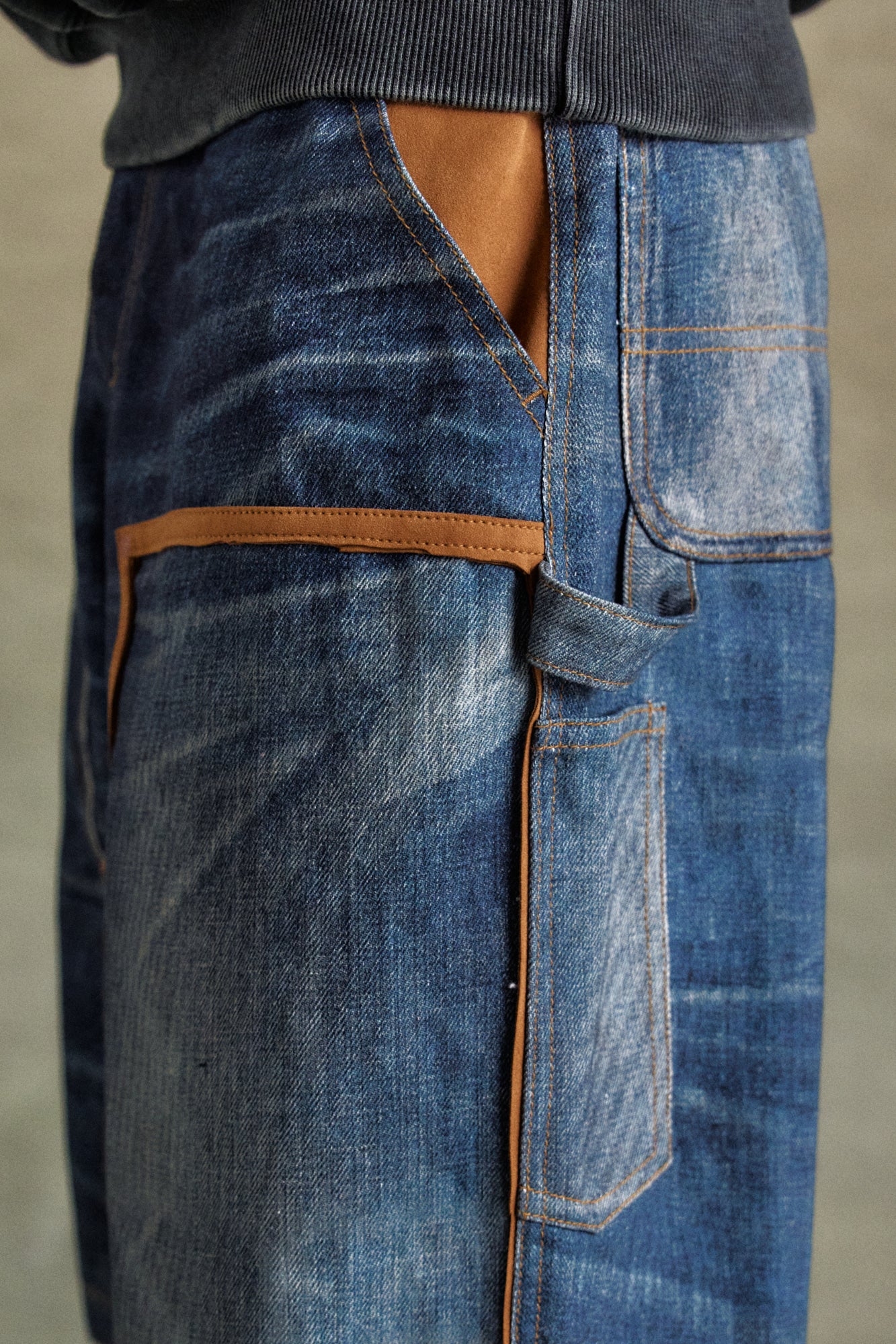 Andersson Bell - Unisex Denim Trompe L`oeil Double Knee Shorts (Blue) product image 5 | TRAB K-Fashion Australia