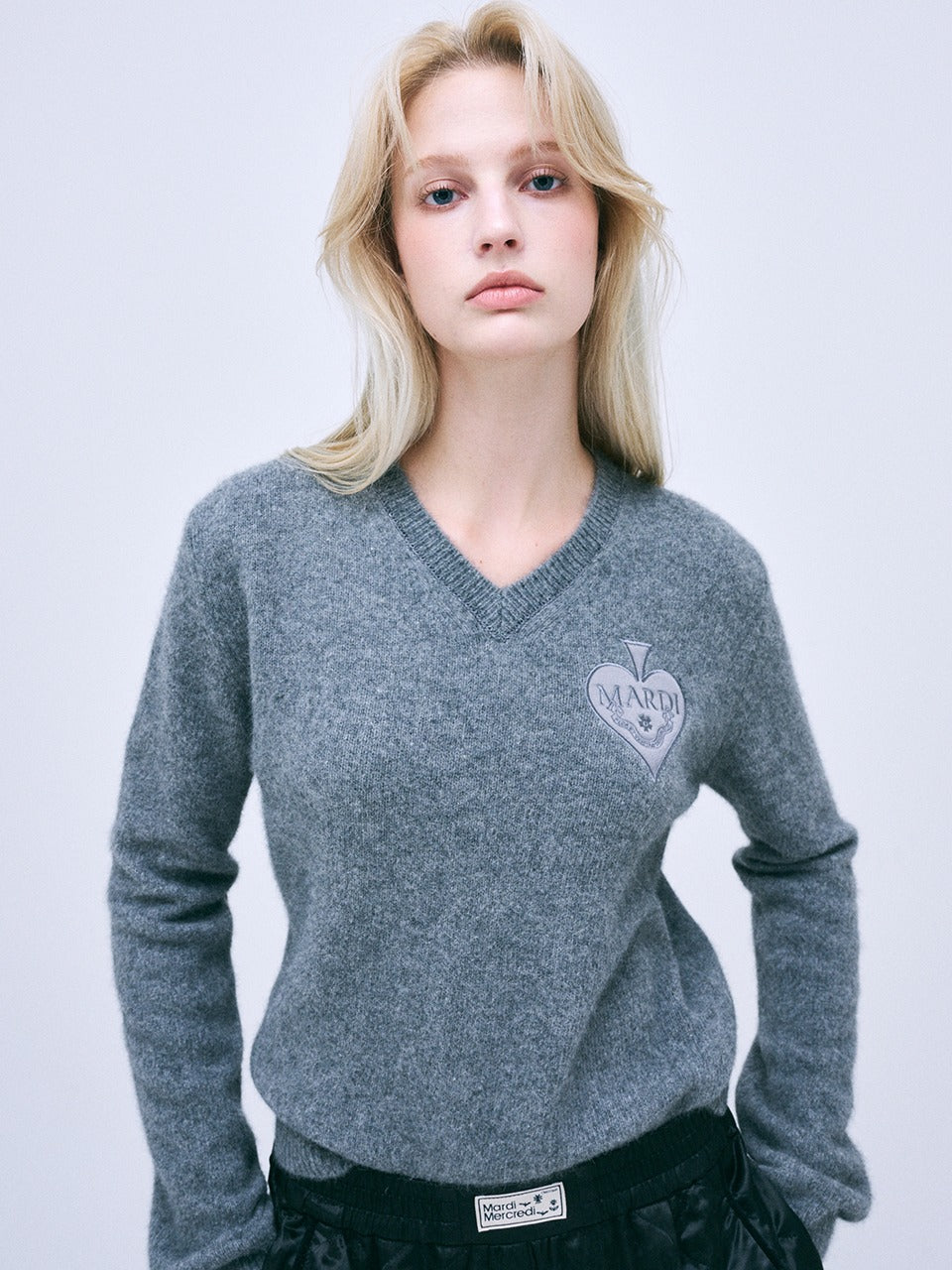 Mardi Mercredi - Raccoon Blended V Neck Satin Spade (Grey) product image 1 | TRAB K-Fashion Australia