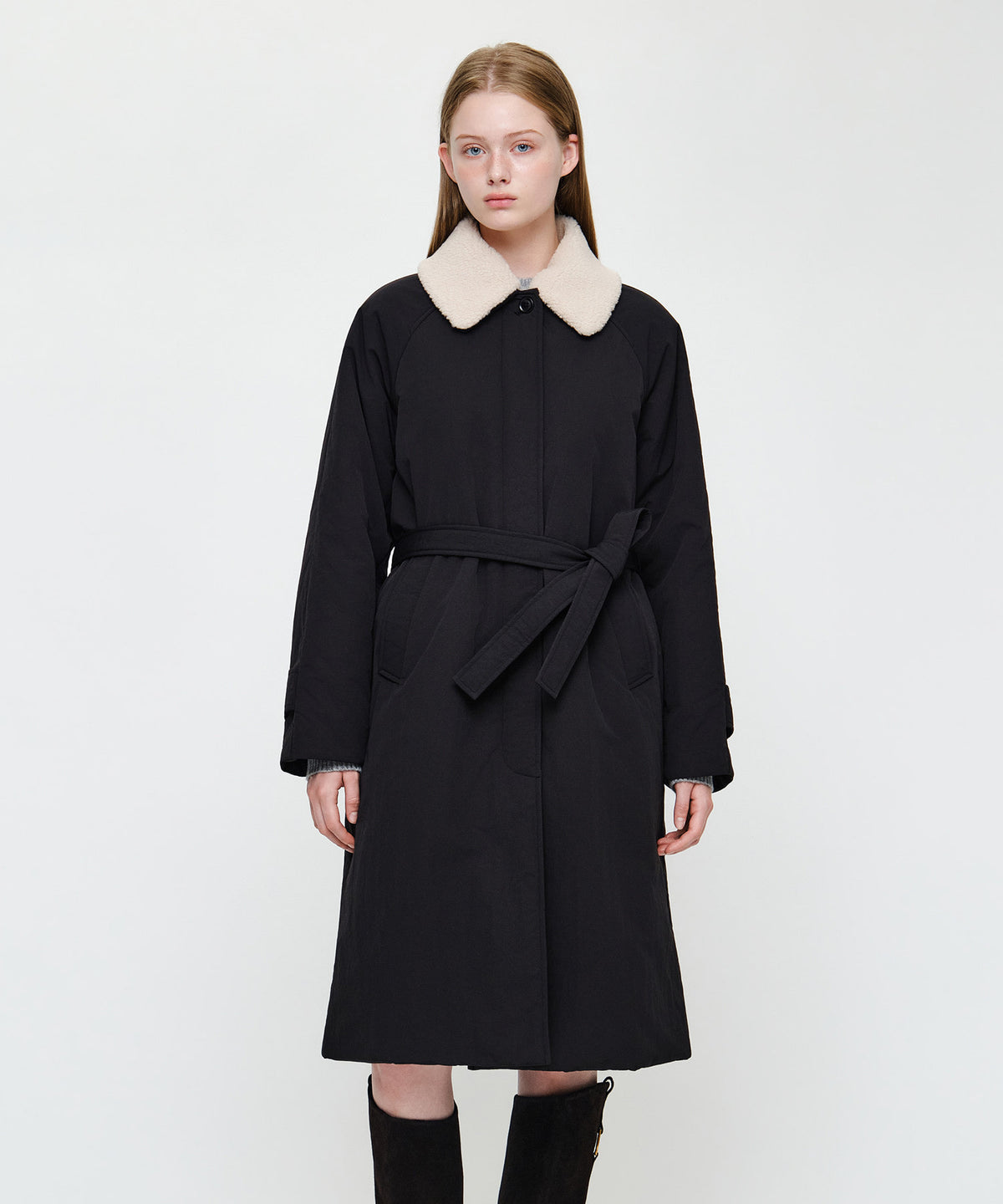 Marithe & Francois Girbaud - Waist Belt Long Padded Jacket (Black) product image 1 | TRAB K-Fashion Australia