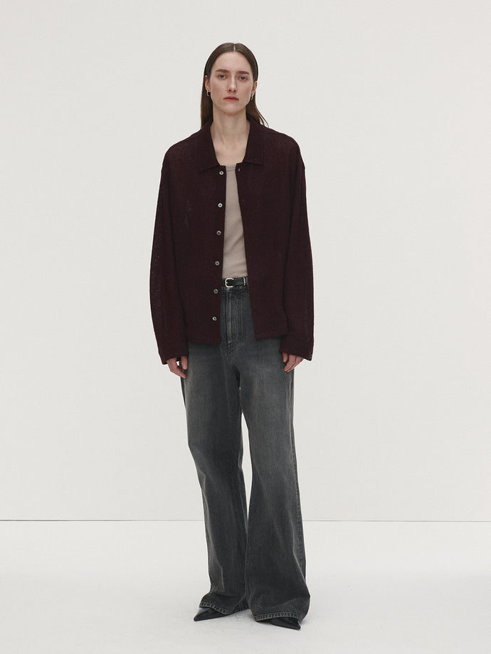 Tonywack - Textured Wool Sheer Button Blouson (Japanese Fabric) (Burnt Marron) product image 2 | TRAB K-Fashion Australia