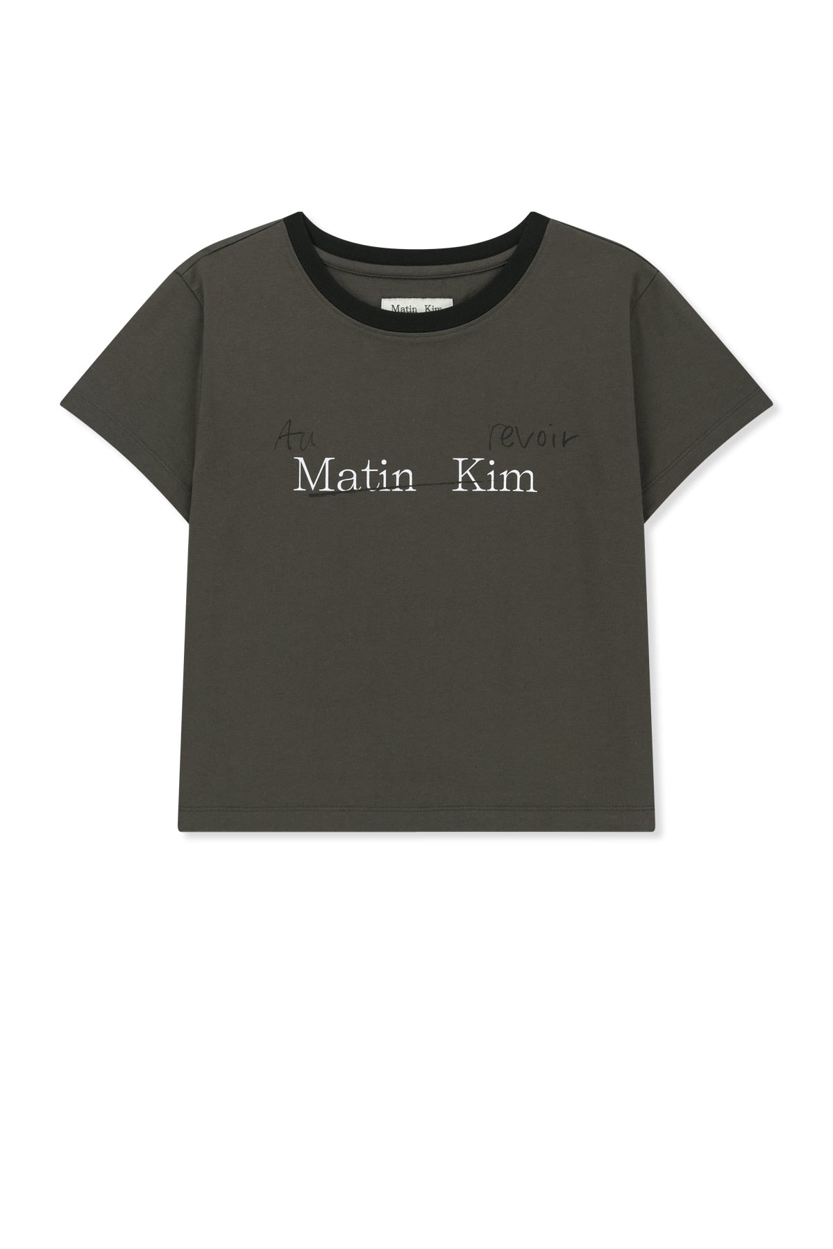 Matin Kim - Tonal Rib Logo Crop Top (Charcoal) product image 1 | TRAB K-Fashion Australia