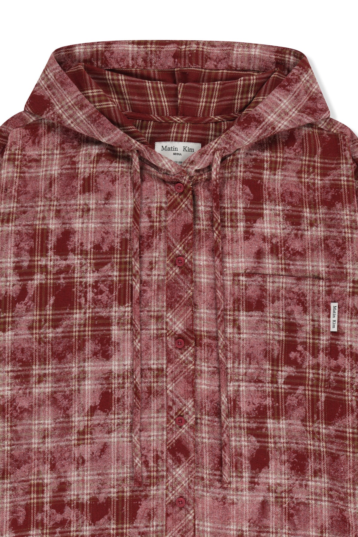 Matin Kim - Raw Cut Check Hooded Shirt (Red) product image 4 | TRAB K-Fashion Australia