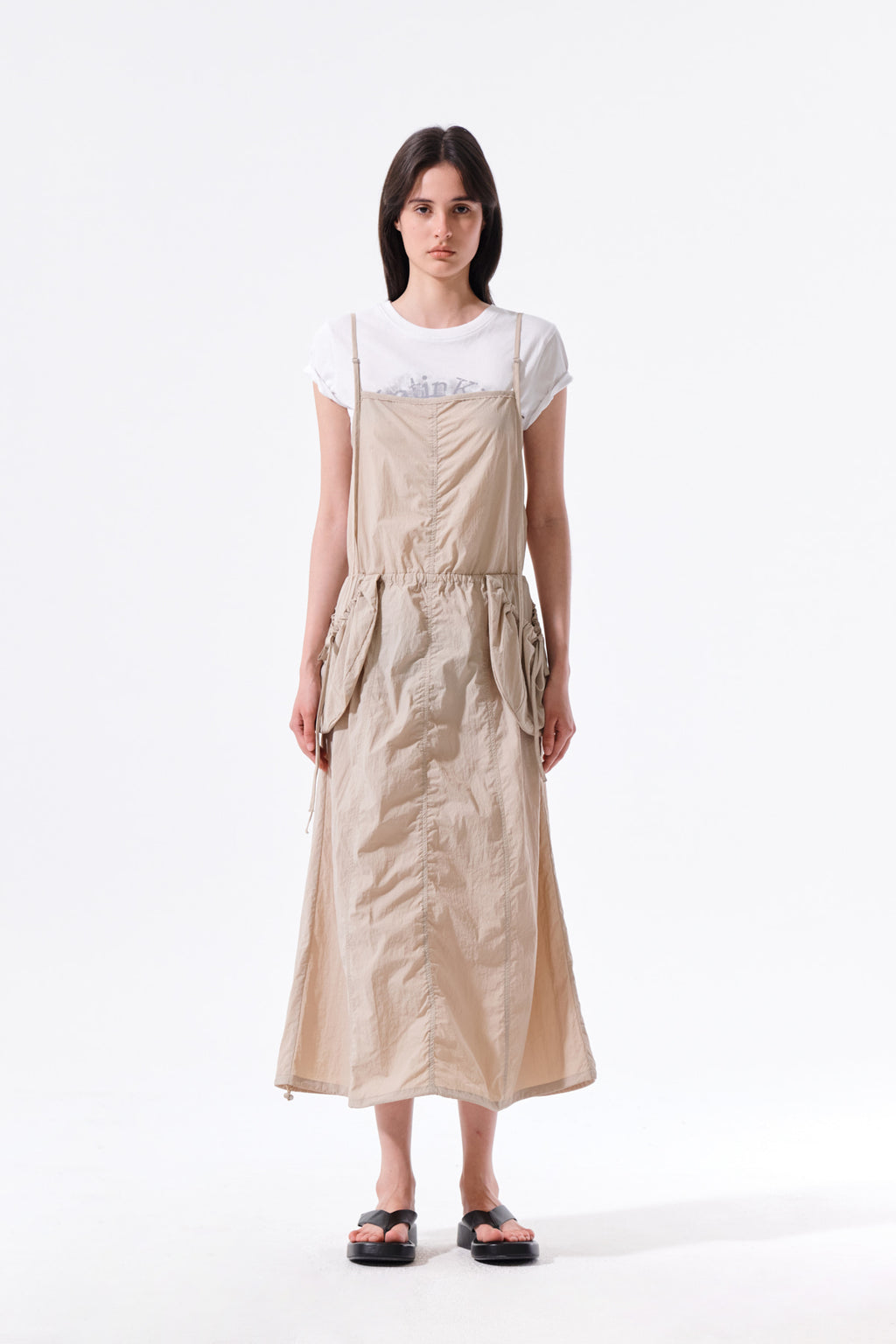 Matin Kim - Strap Detail Sleeveless Utility Dress (Beige) product image 6 | TRAB K-Fashion Australia