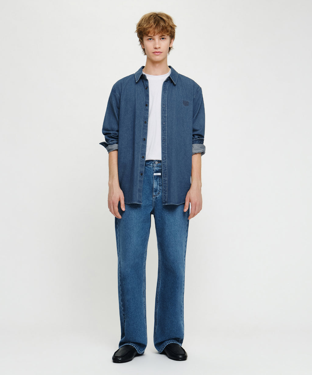 Marithe & Francois Girbaud - Micro Classic Logo Oversized Denim Shirt (Blue) product image 6 | TRAB K-Fashion Australia