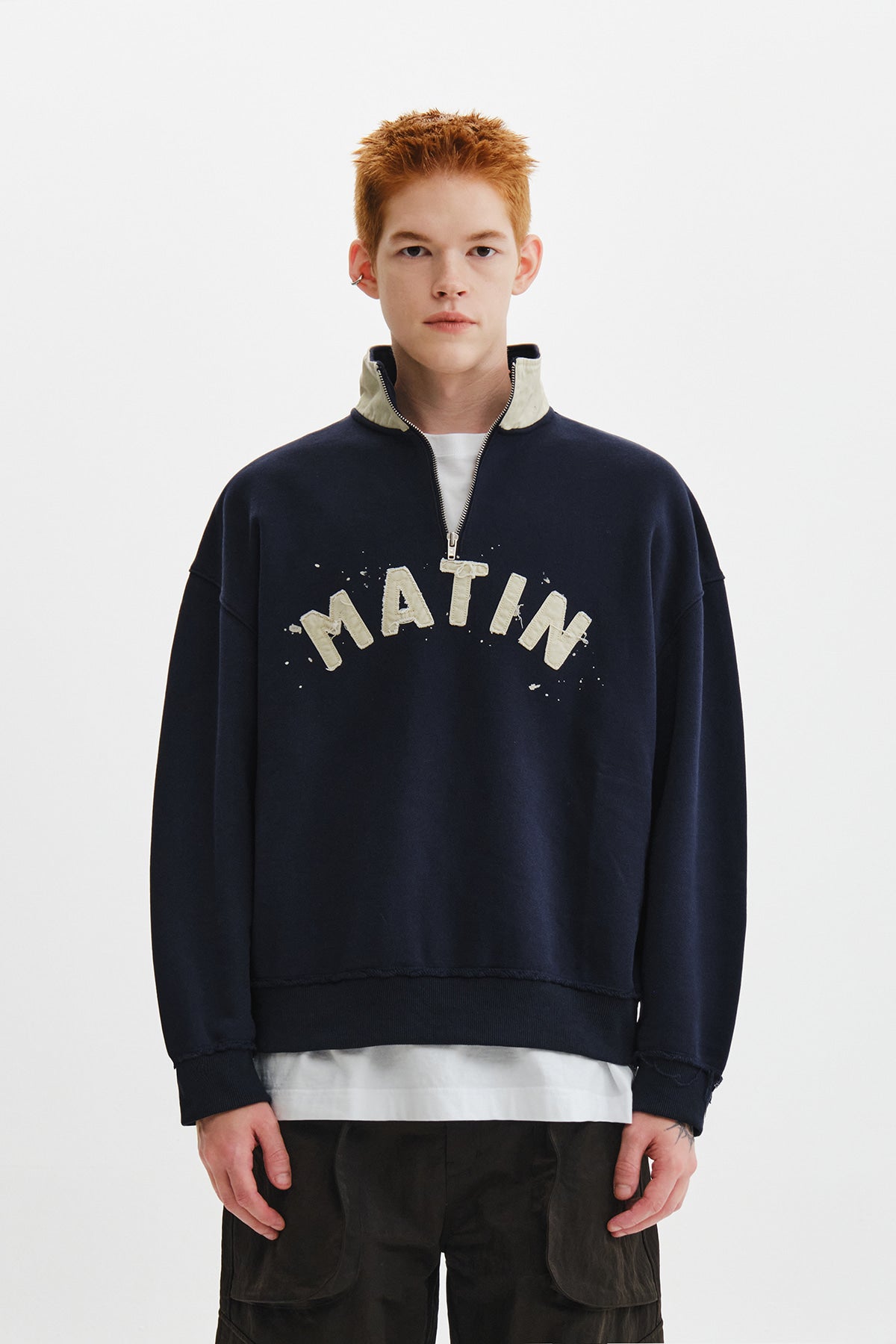 Matin Kim - Applique Logo Collar Quarter Zip Up (Navy) product image 12 | TRAB K-Fashion Australia