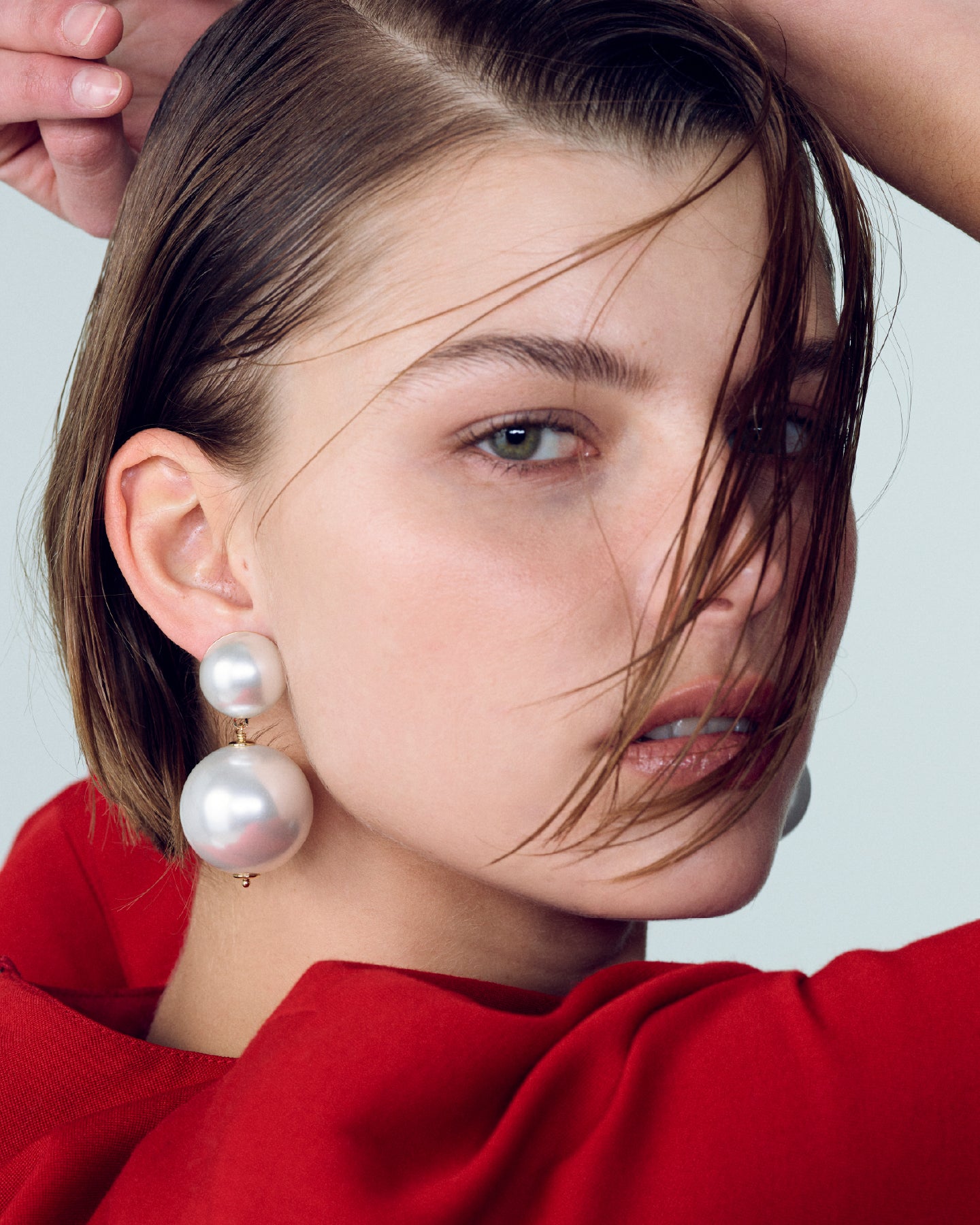 Numbering - Oversized Pearl 2-Drop Earrings #9122 product image 2 | TRAB K-Fashion Australia