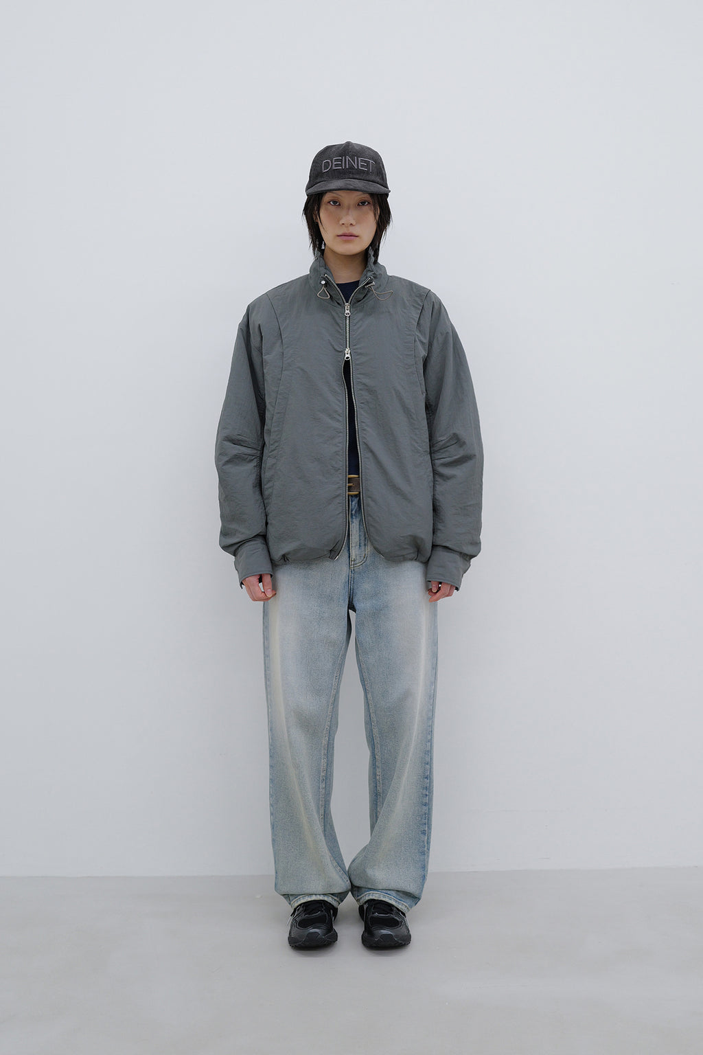 Deinet - Deinet Check Contrast Bomber Jacket (Charcoal) product image 1 | TRAB K-Fashion Australia