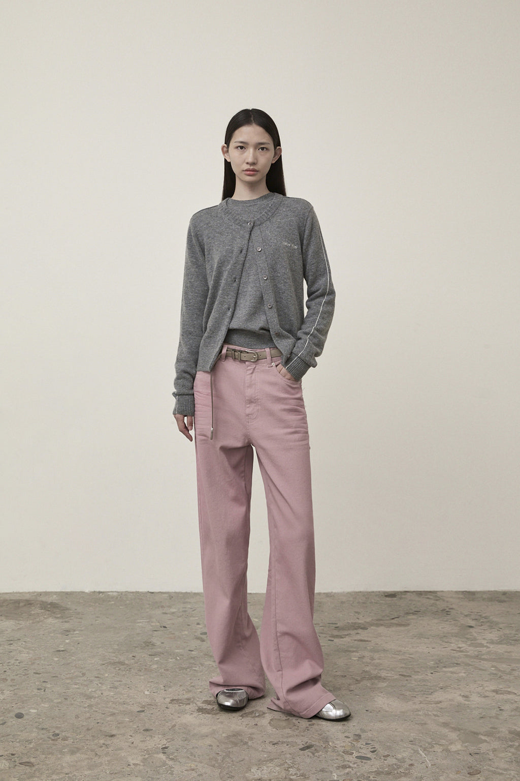 Matin Kim - Cashmere Blended Round Knit Cardigan (Grey) product image 6 | TRAB K-Fashion Australia