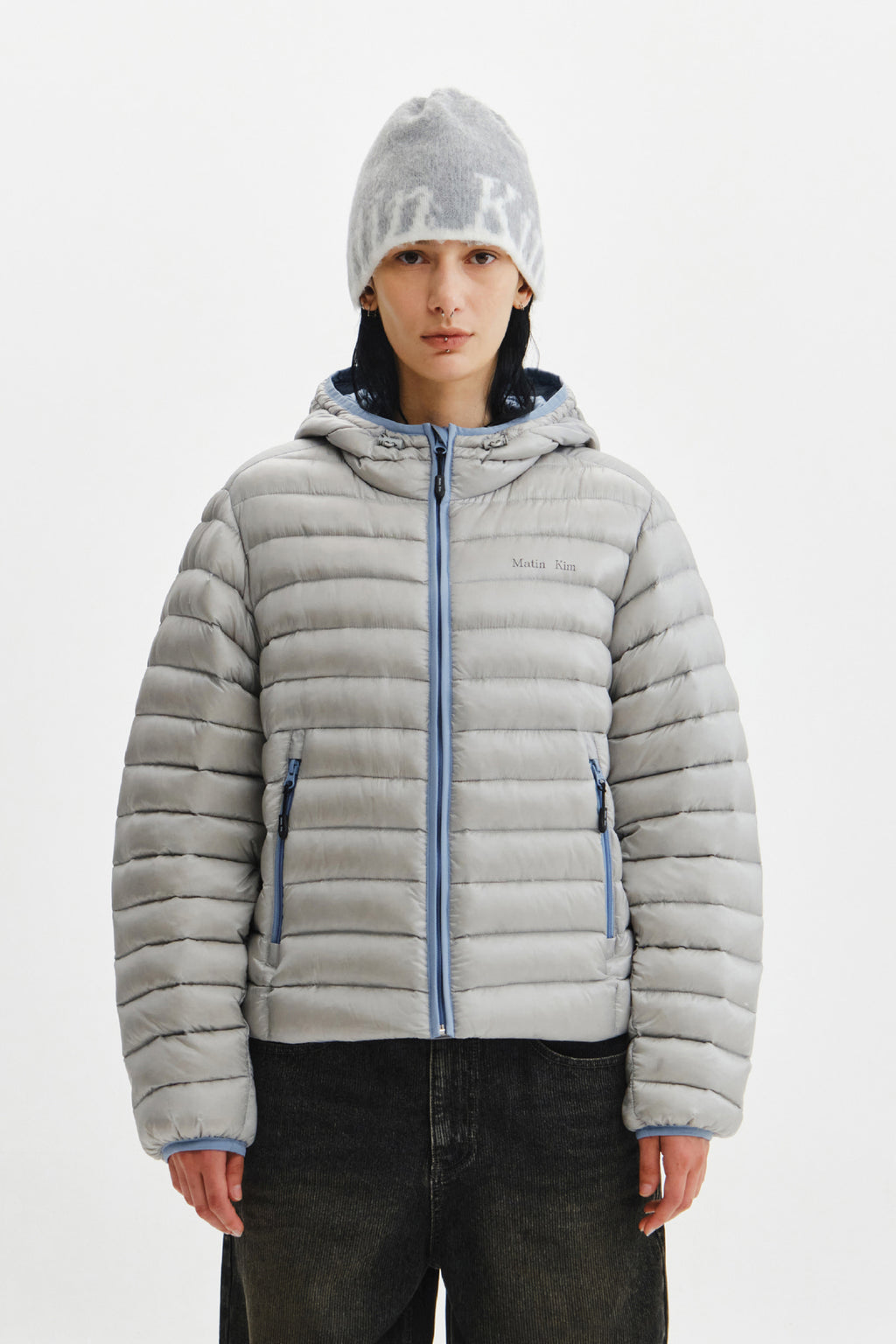 Matin Kim - Contrast Trim Light Down Hoody Jumper (Light Grey) product image 13 | TRAB K-Fashion Australia