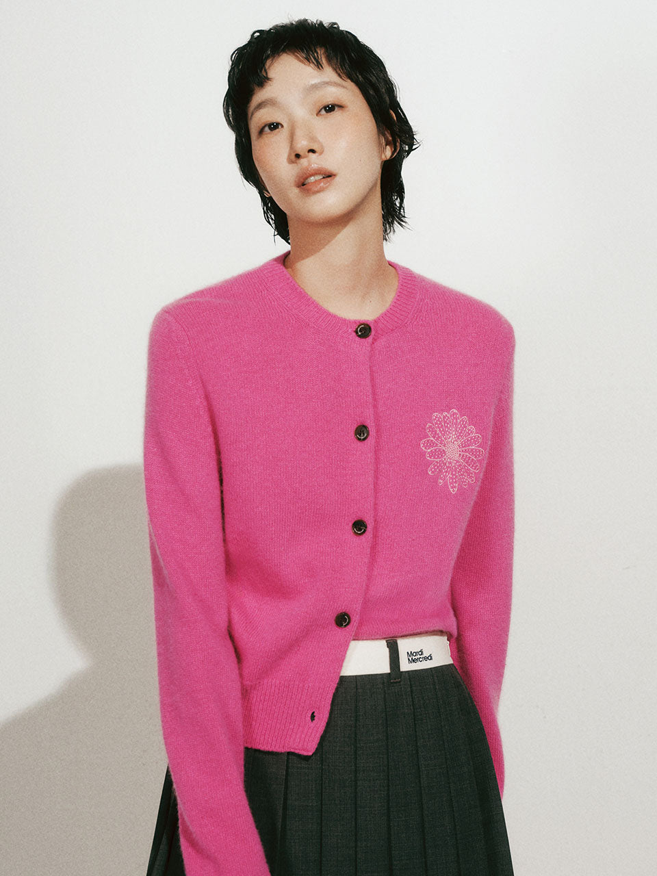 Mardi Mercredi - Raccoon Blended Cardigan Round Neck (Fuchsia Pink) product image 1 | TRAB K-Fashion Australia