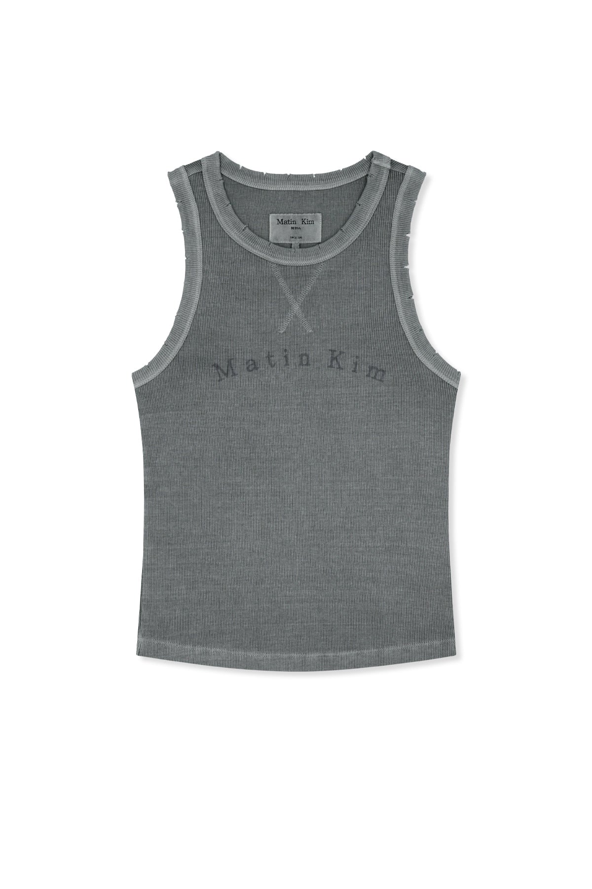 Matin Kim - Distressed Sleeveless Logo Top (Light Grey) product image 1 | TRAB K-Fashion Australia