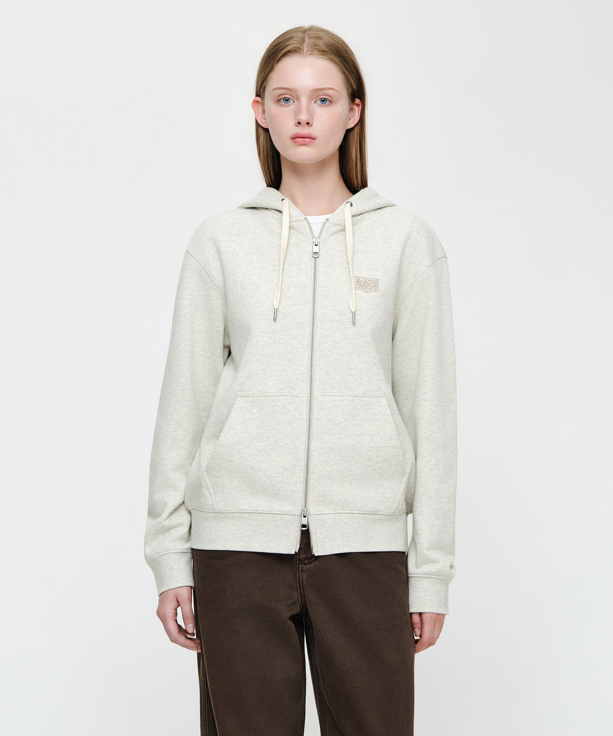 Marithe & Francois Girbaud - Back Classic Logo Hoodie Zipup (Oatmeal) product image 1 | TRAB K-Fashion Australia