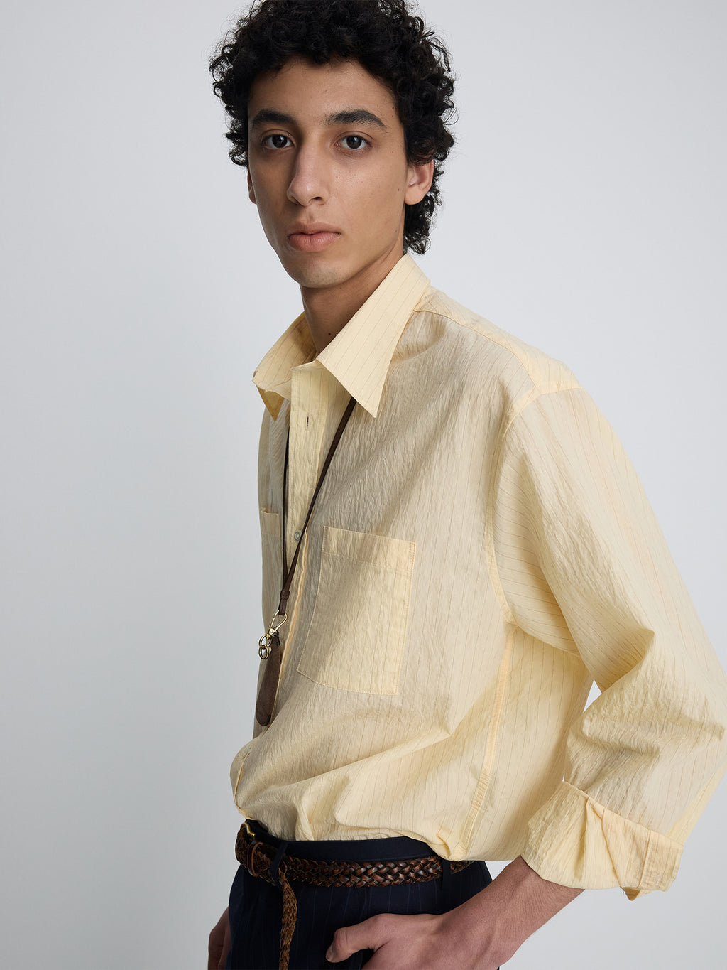 Tonywack - Pinstriped Cotton Blend Shirt (Pale Yellow) product image 5 | TRAB K-Fashion Australia