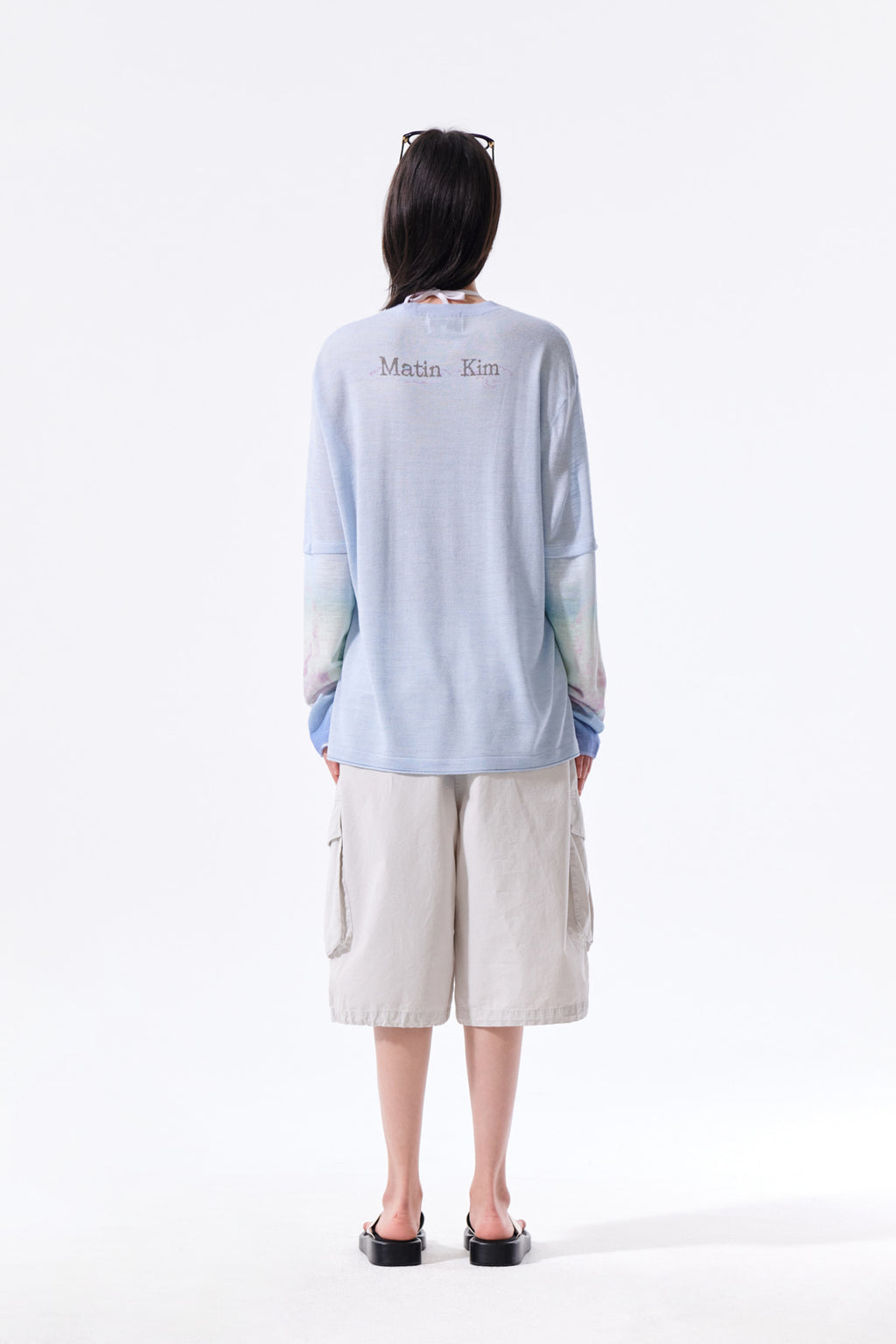 Matin Kim - Sleeve Print Knit Pullover (Light Blue) product image 8 | TRAB K-Fashion Australia