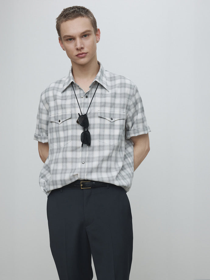 Tonywack - Raw-Cut Western Check Shirt (Pale Grey/Ecru) product image 5 | TRAB K-Fashion Australia