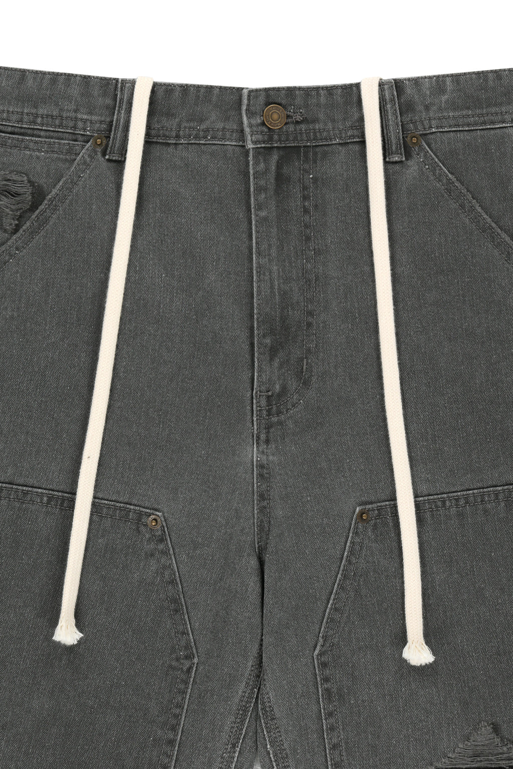 Matin Kim - Heringbone Raw Cut Denim Shorts (Grey) product image 3 | TRAB K-Fashion Australia