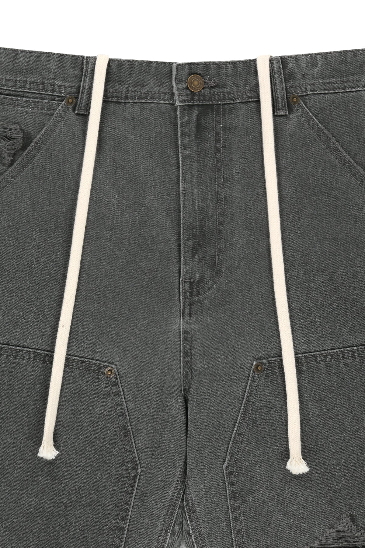 Matin Kim - Heringbone Raw Cut Denim Shorts (Grey) product image 3 | TRAB K-Fashion Australia