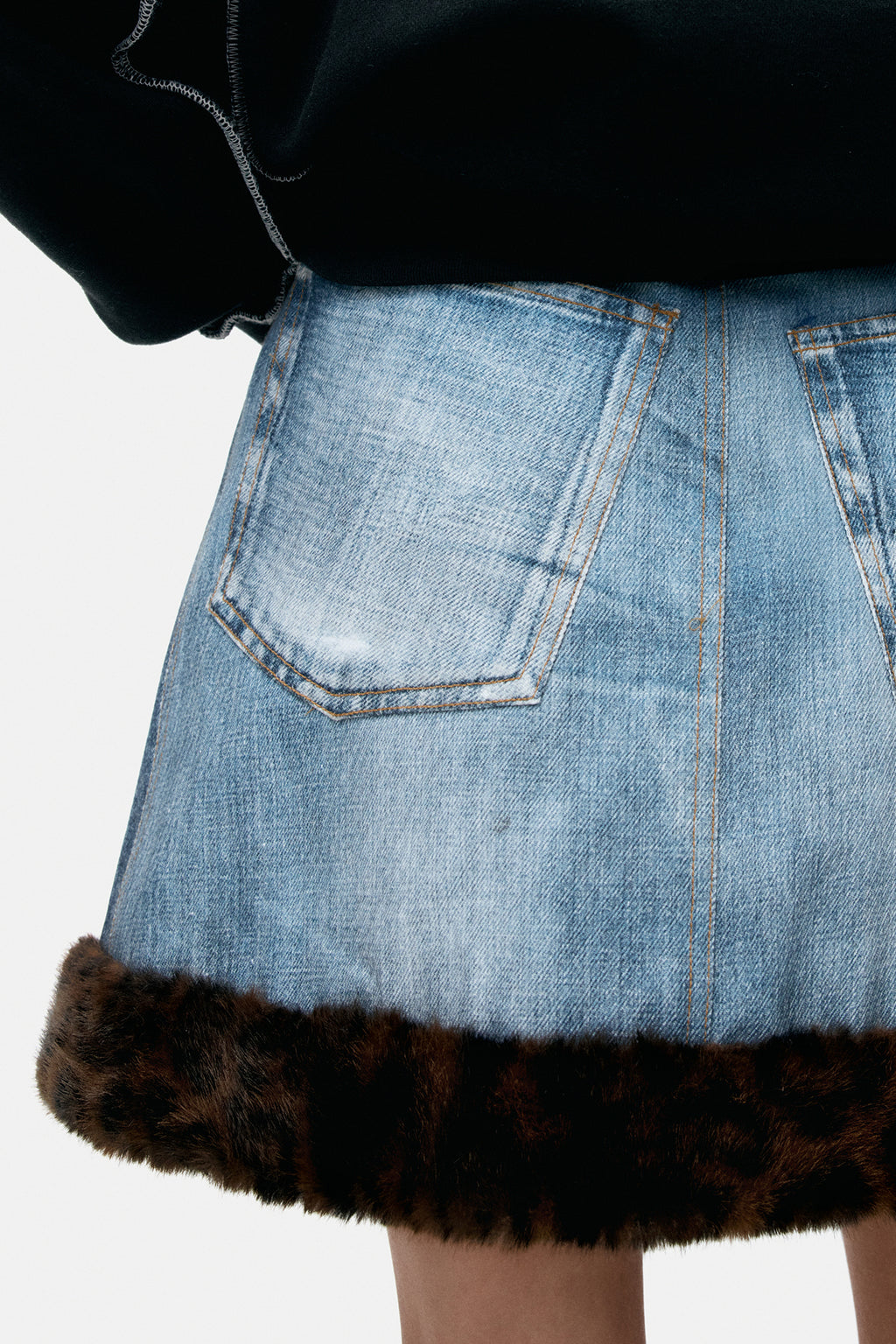 Andersson Bell - Fur-Edged Denim Print Skirt (Blue) product image 5 | TRAB K-Fashion Australia
