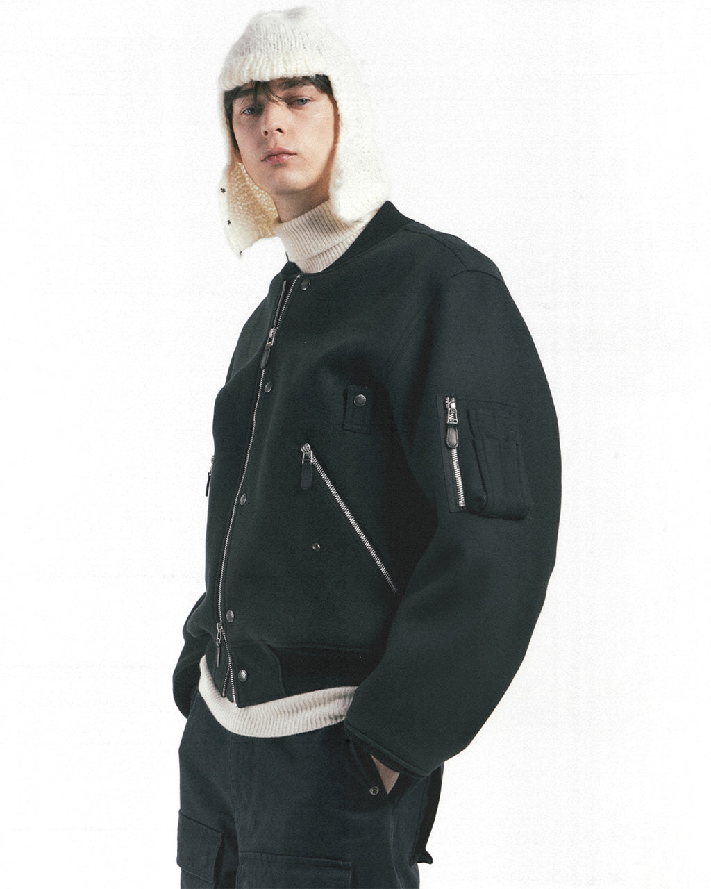 Eastlogue - Flight Ma-1 Jumper (Ashed Black Melton Wool) product image 2 | TRAB K-Fashion Australia