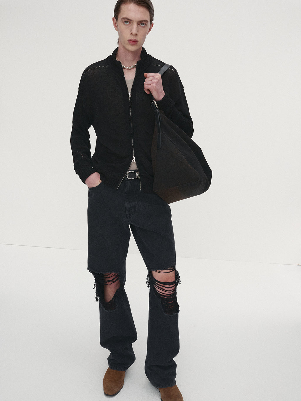 Tonywack - Linen Full Zip Knitted Jumper (Black) product image 1 | TRAB K-Fashion Australia