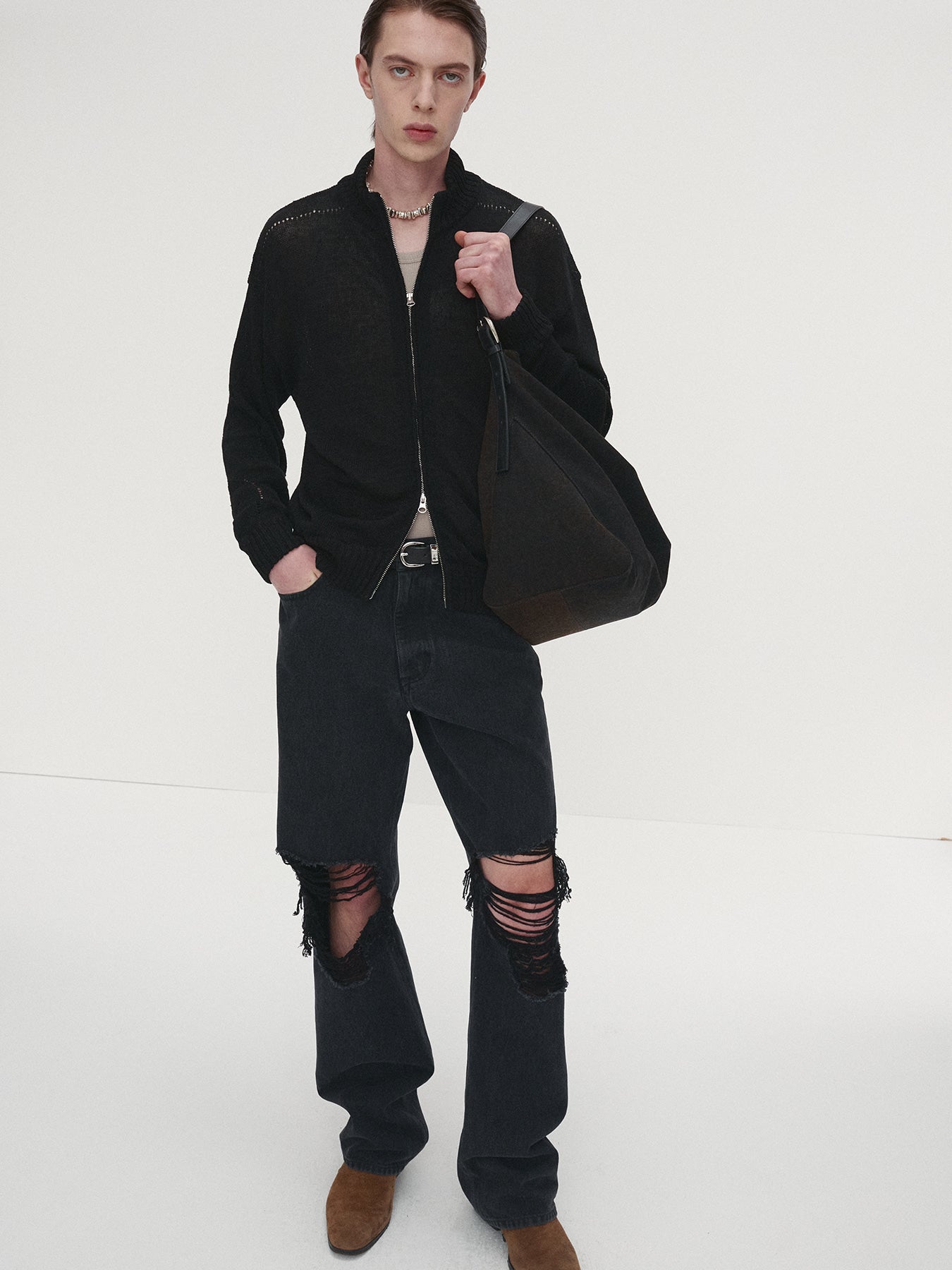 Tonywack - Linen Full Zip Knitted Jumper (Black) product image 1 | TRAB K-Fashion Australia