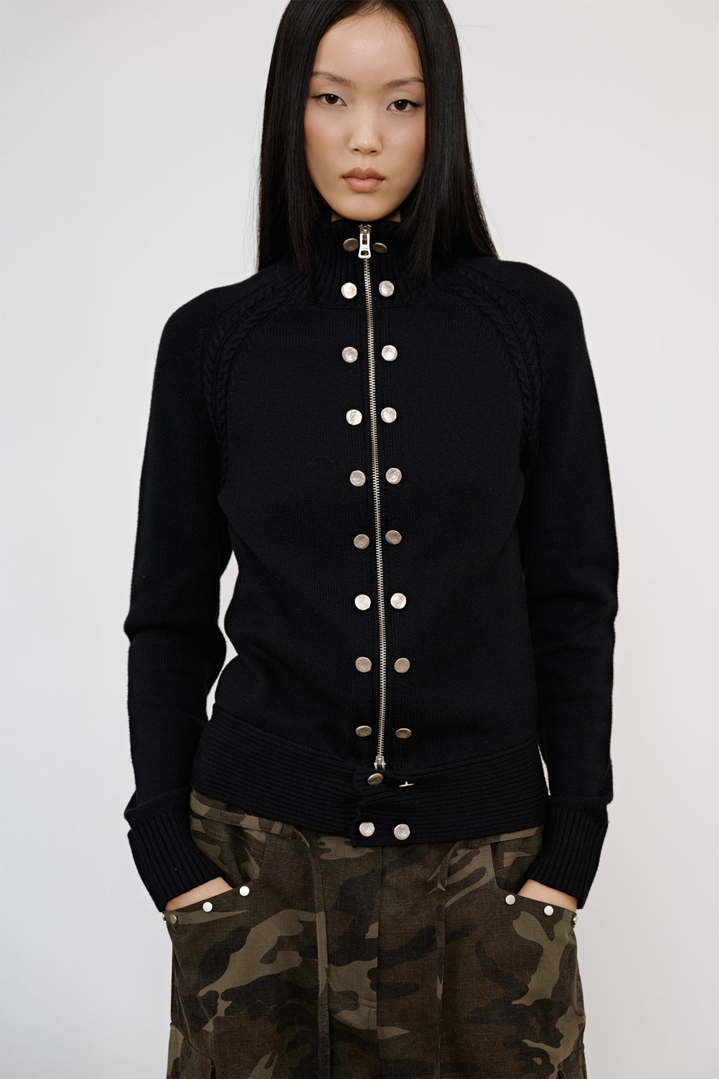 Deinet - High-Neck Stud Knit Outer (Black) product image 9 | TRAB K-Fashion Australia