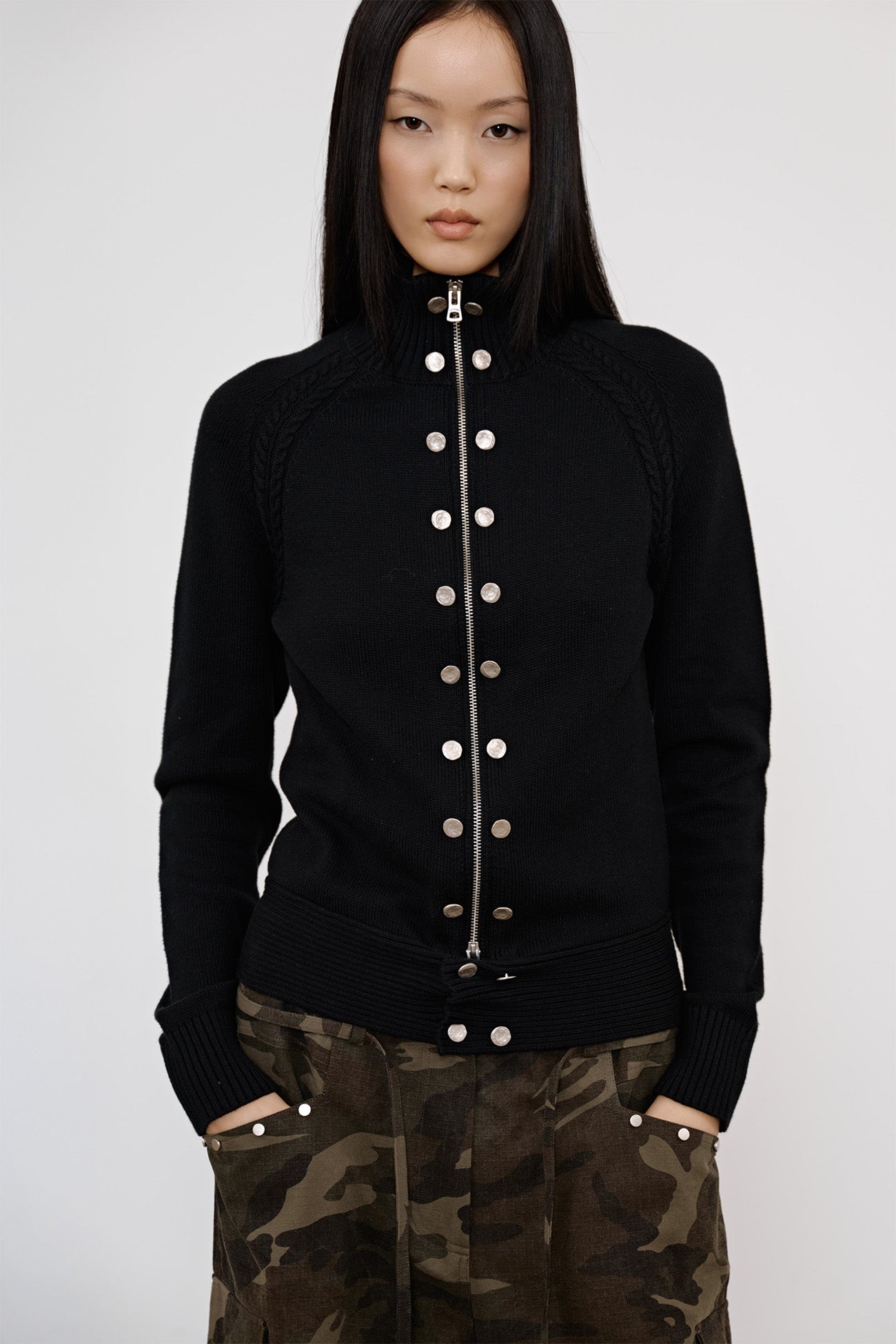 Deinet - High-Neck Stud Knit Outer (Black) product image 9 | TRAB K-Fashion Australia