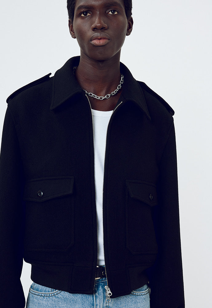 Tonywack - Felted Wool Epaulet Bomber Jacket (Black) product image 5 | TRAB K-Fashion Australia