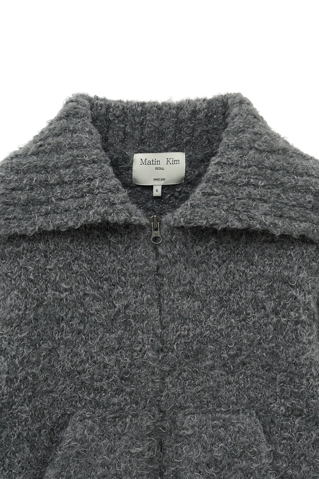 Matin Kim - Boucle Knit Zip Up Cardigan (Charcoal) product image 4 | TRAB K-Fashion Australia